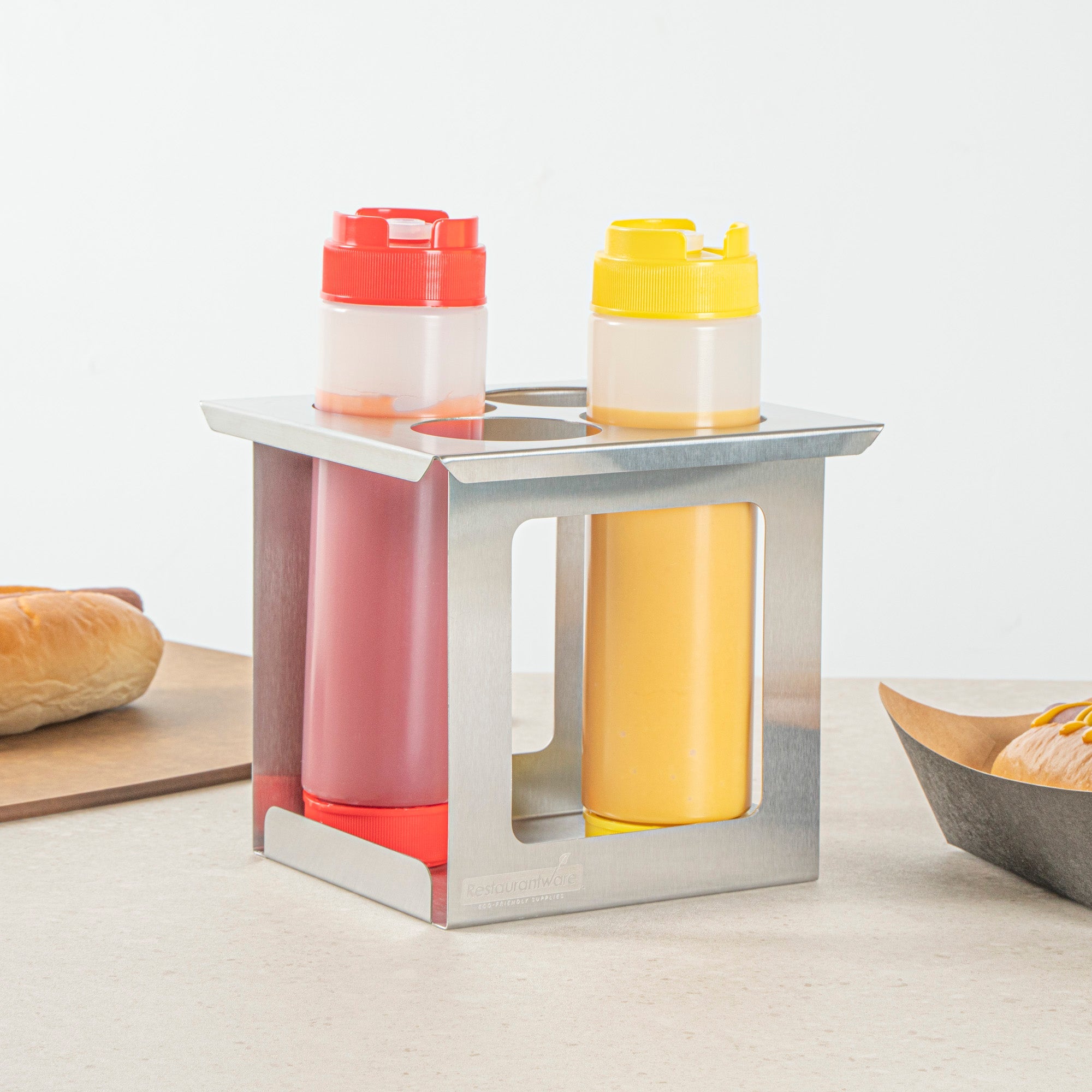 Met Lux Four Hole Stainless Steel Squeeze Bottle Holder - Fits 1/6 Size Opening - 6 1/4" x 7" x 6 1/4" - 1 count box