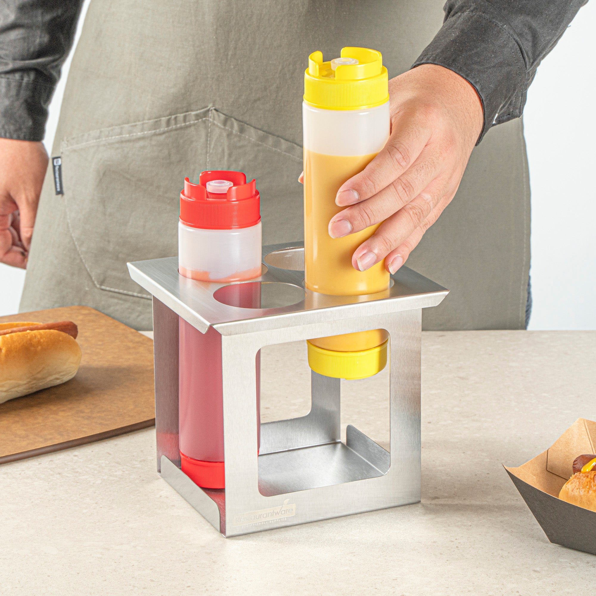 Met Lux Four Hole Stainless Steel Squeeze Bottle Holder - Fits 1/6 Size Opening - 6 1/4" x 7" x 6 1/4" - 1 count box