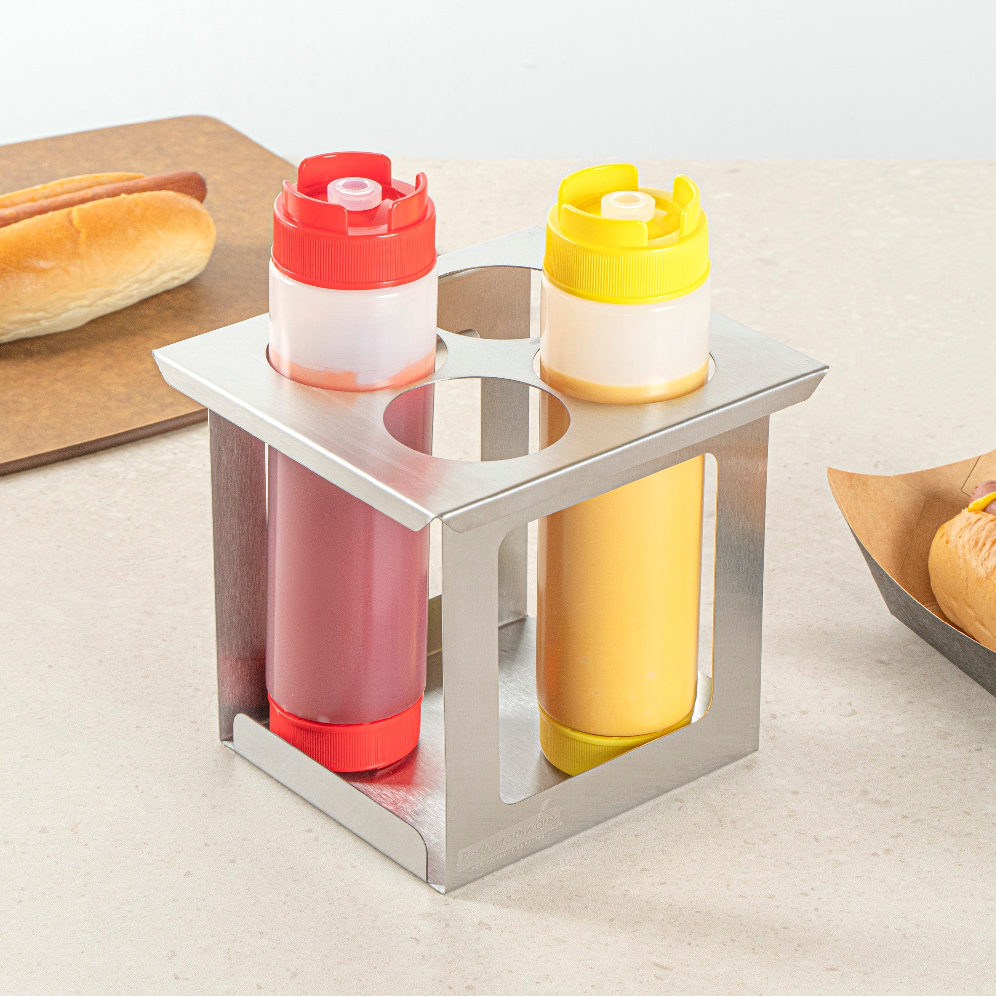 Met Lux Four Hole Stainless Steel Squeeze Bottle Holder - Fits 1/6 Size Opening - 6 1/4" x 7" x 6 1/4" - 1 count box