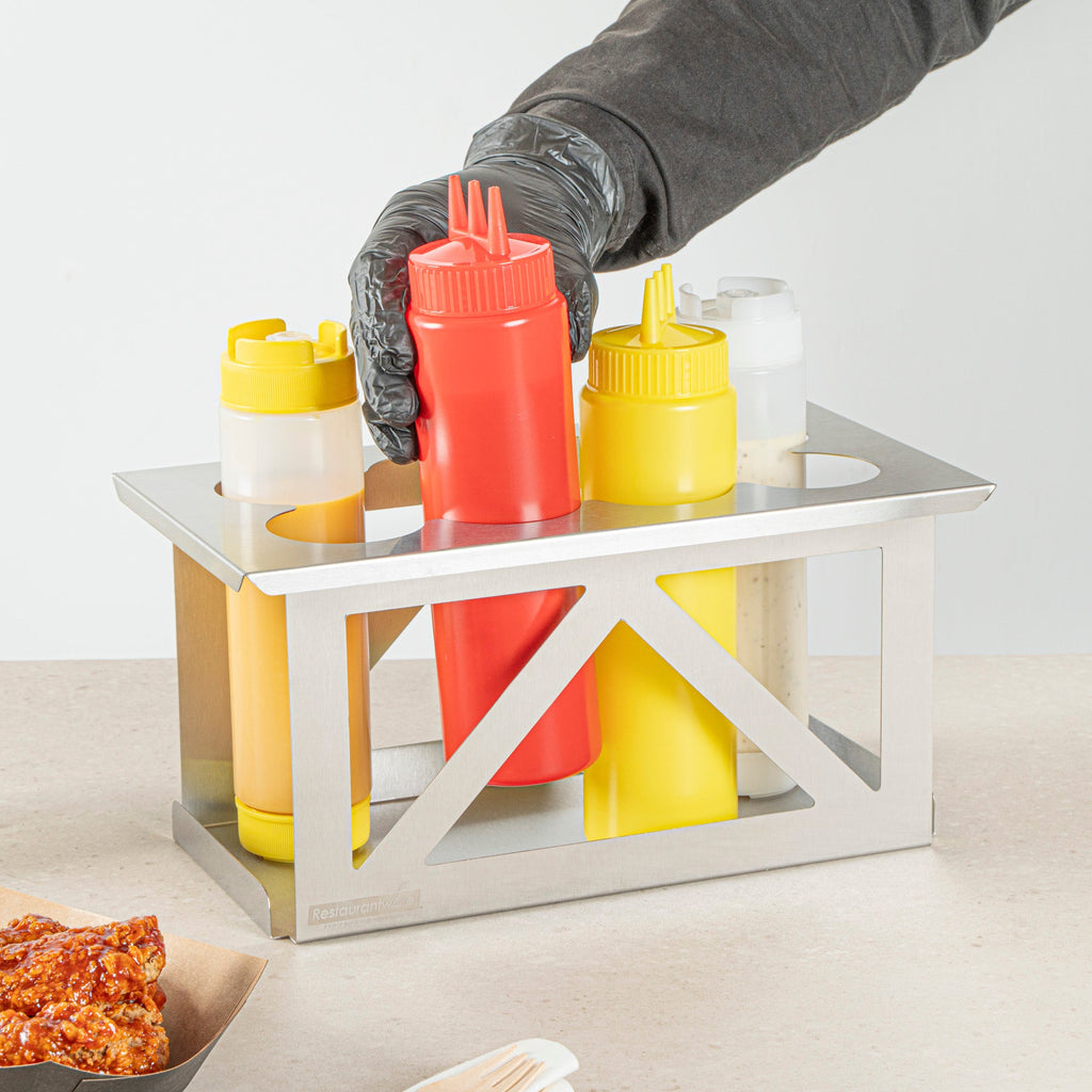 Met Lux Eight Hole Stainless Steel Squeeze Bottle Holder - Fits 1/3 Size Opening - 12 3/4" x 7" x 6 1/4" - 1 count box