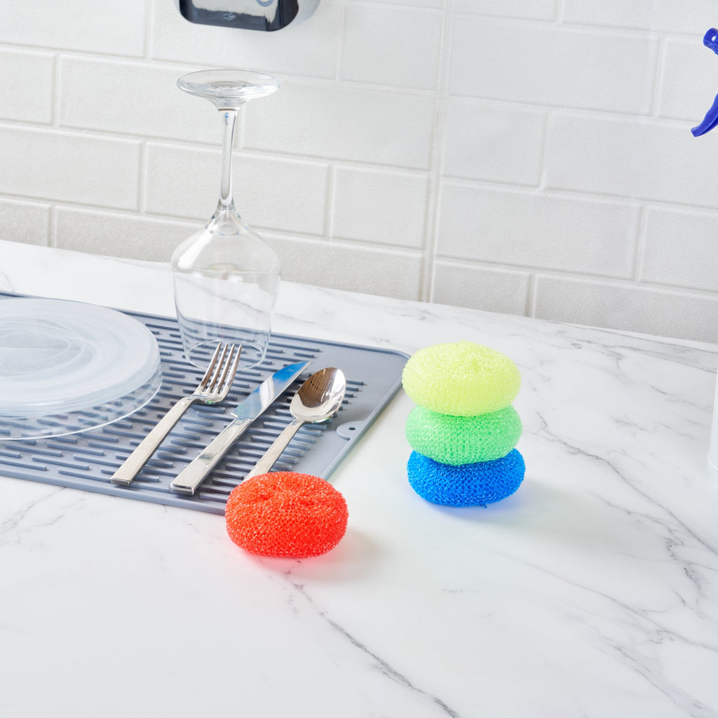 Clean Tek Professional Assorted Plastic Mesh Dish Scrubber - Non-Scratch - 4 count box