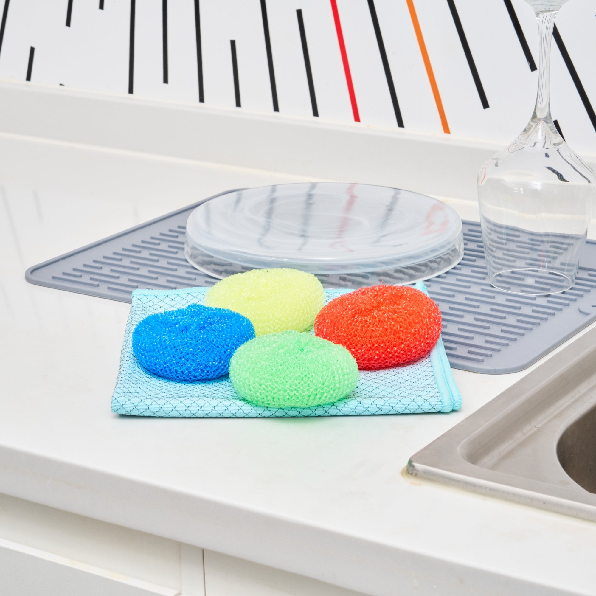 Clean Tek Professional Assorted Plastic Mesh Dish Scrubber - Non-Scratch - 4 count box