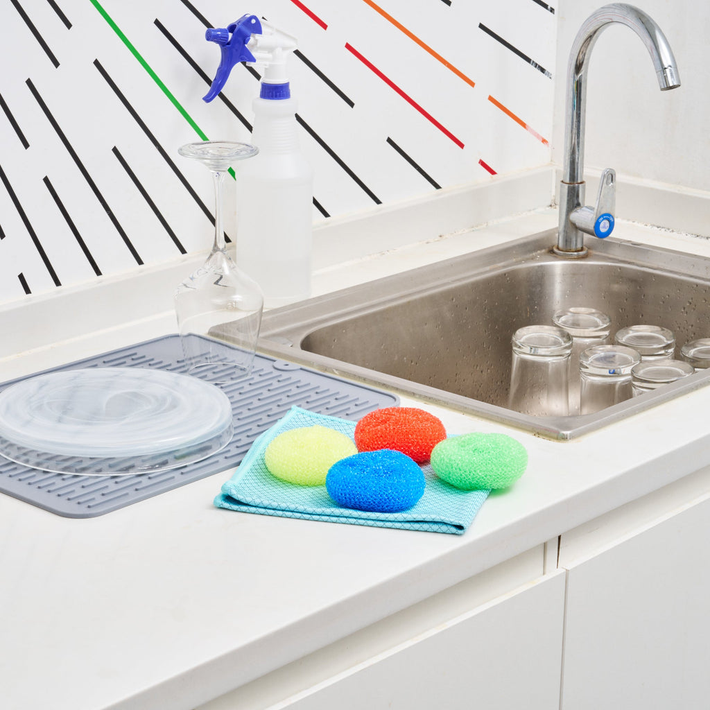 Clean Tek Professional Assorted Plastic Mesh Dish Scrubber - Non-Scratch - 4 count box