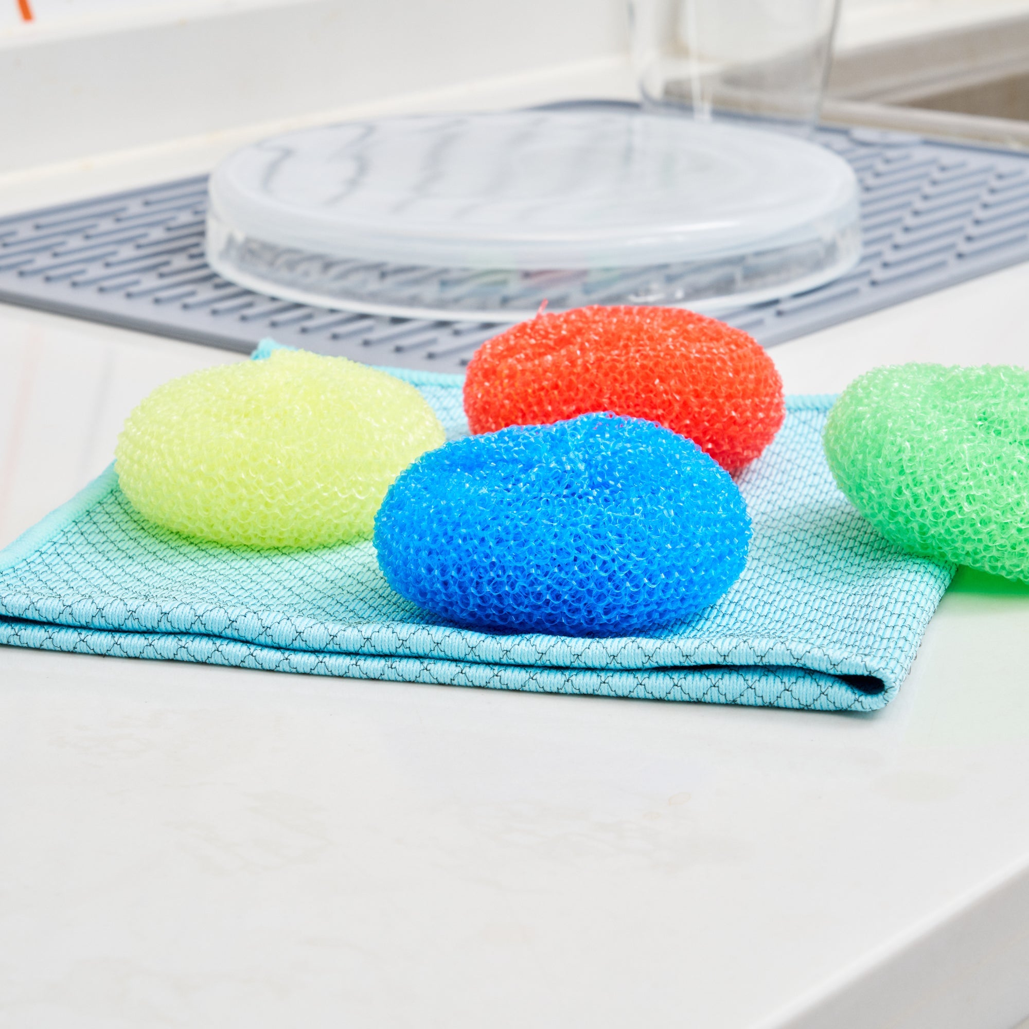 Clean Tek Professional Assorted Plastic Mesh Dish Scrubber - Non-Scratch - 4 count box
