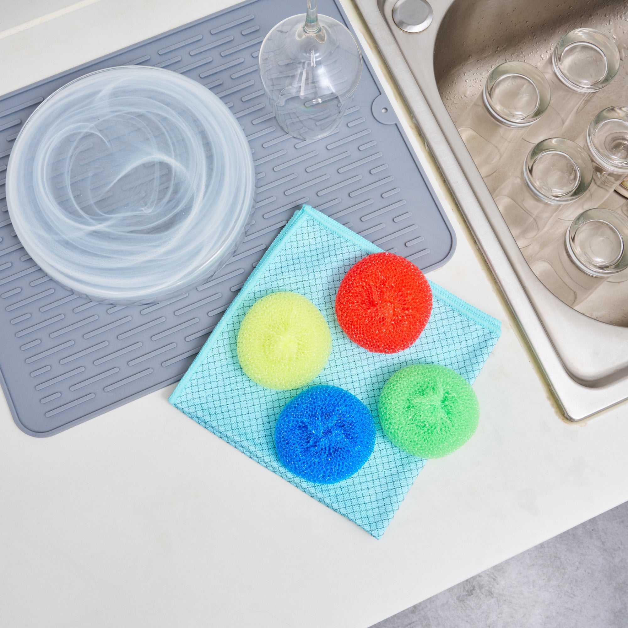 Clean Tek Professional Assorted Plastic Mesh Dish Scrubber - Non-Scratch - 4 count box