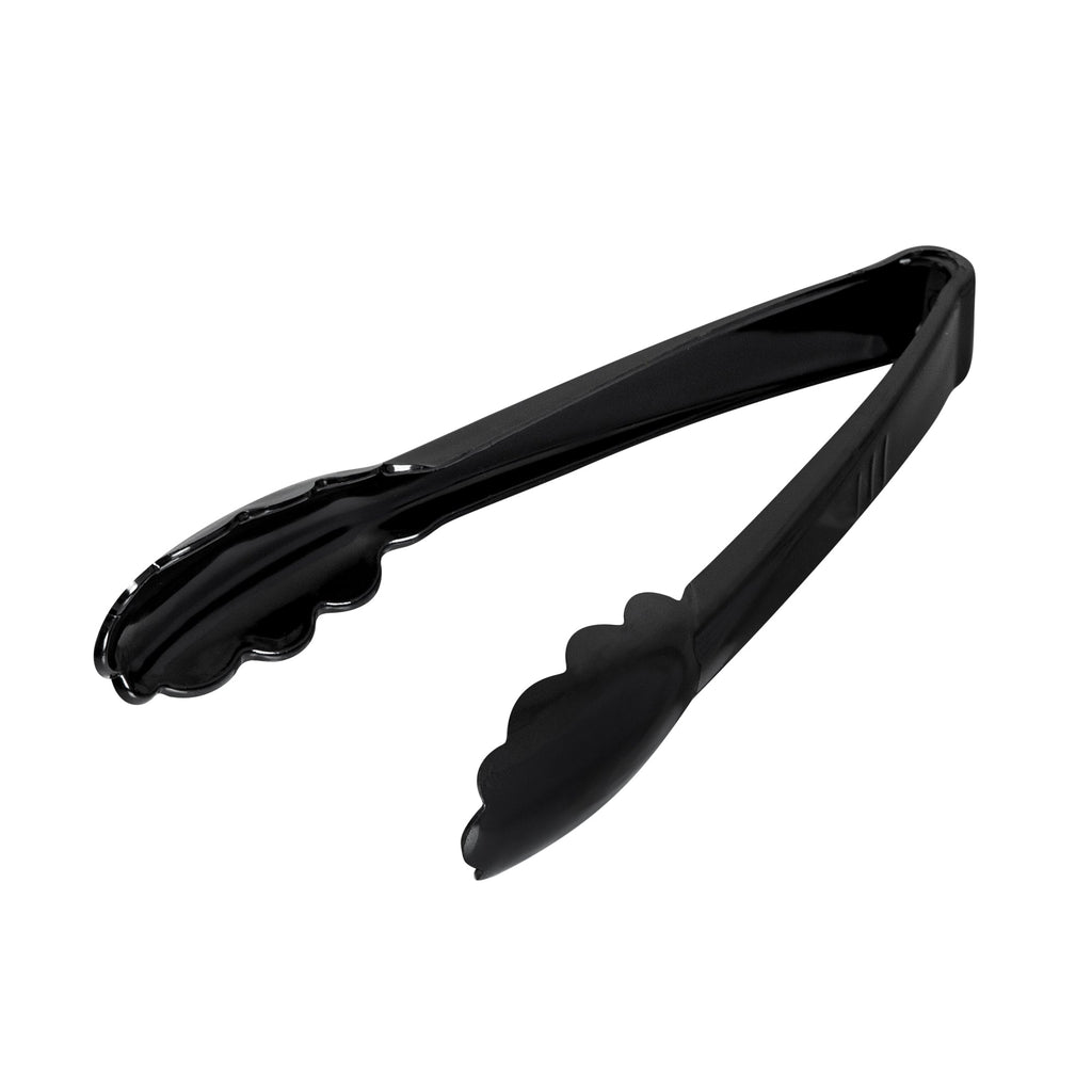 Cater Tek Black Heavy-Duty Disposable Plastic Tongs - Scalloped - 7 1/2" - 100 count box