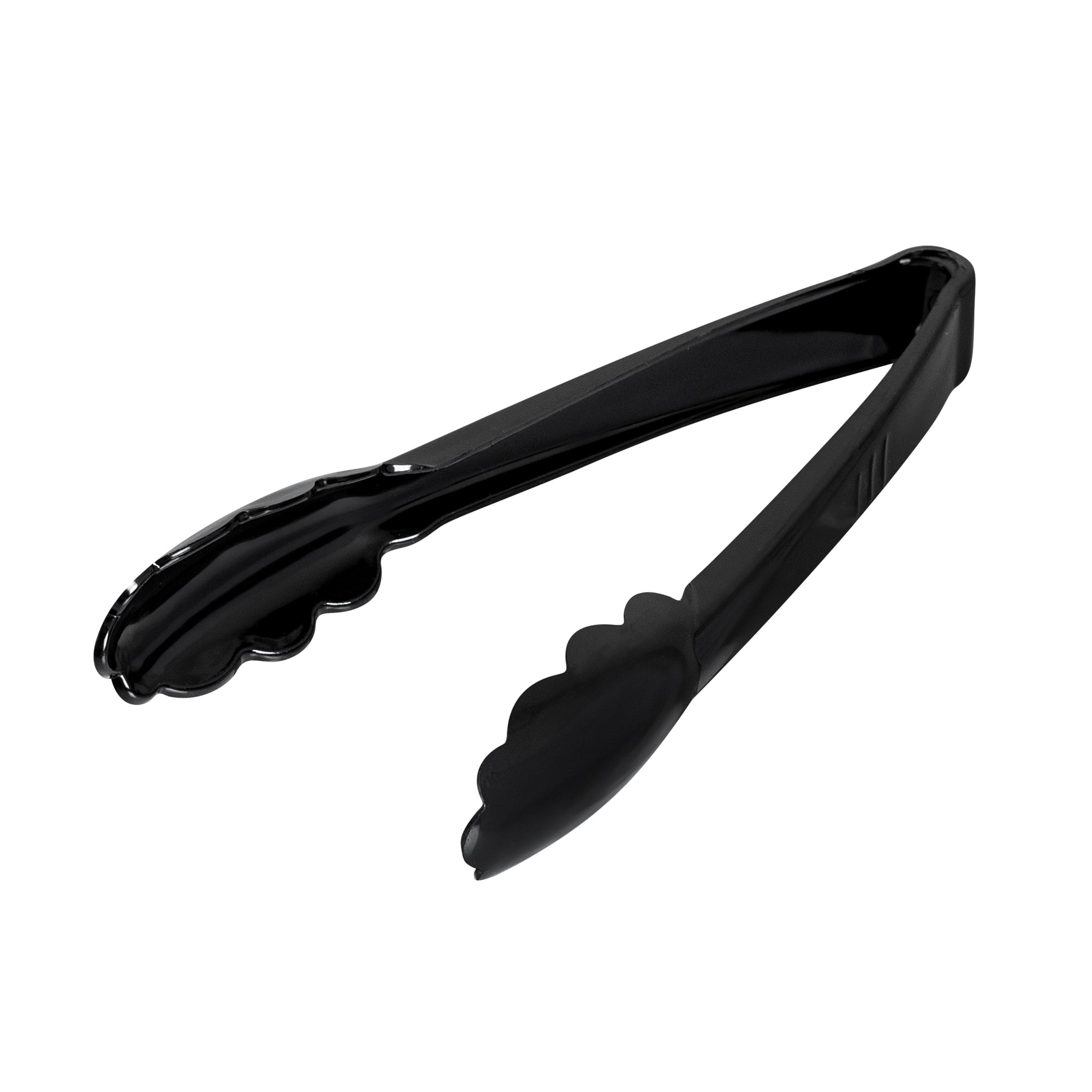 Cater Tek Black Heavy-Duty Disposable Plastic Tongs - Scalloped - 7 1/2" - 10 count box