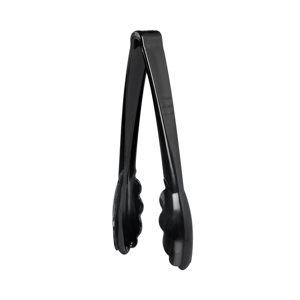 Cater Tek Black Heavy-Duty Disposable Plastic Tongs - Scalloped - 7 1/2" - 10 count box