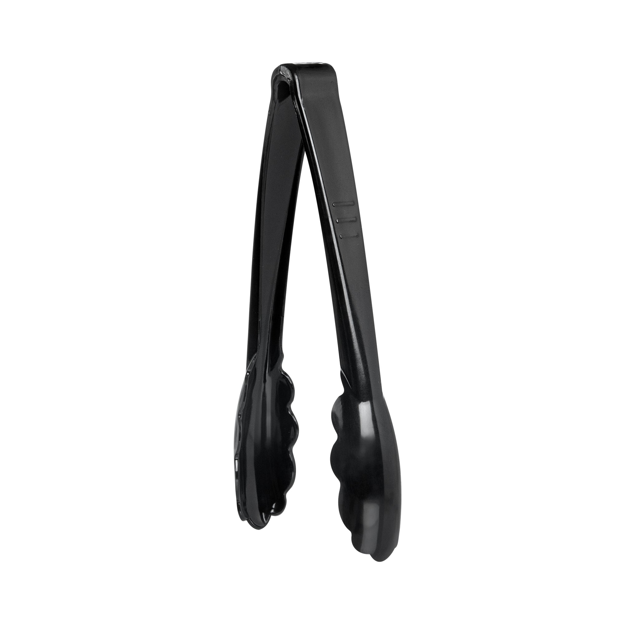 Cater Tek Black Heavy-Duty Disposable Plastic Tongs - Scalloped - 7 1/2" - 10 count box
