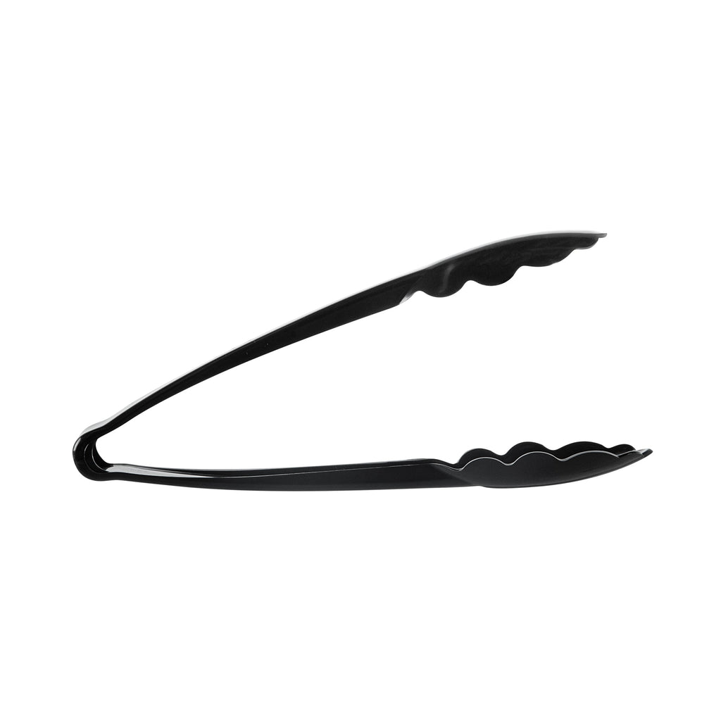 Cater Tek Black Heavy-Duty Disposable Plastic Tongs - Scalloped - 7 1/2" - 10 count box