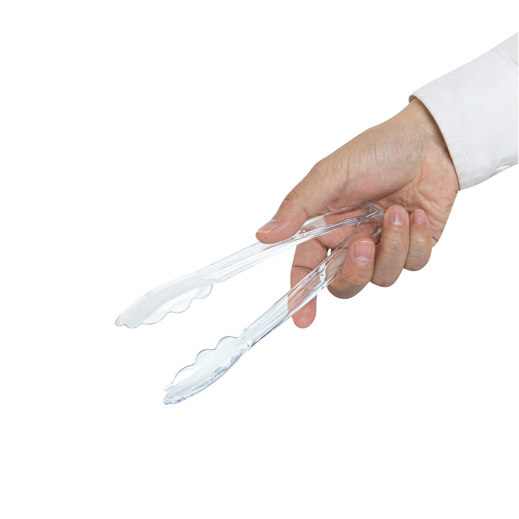 Cater Tek Clear Heavy-Duty Disposable Plastic Tongs - Scalloped - 7 1/2" - 10 count box
