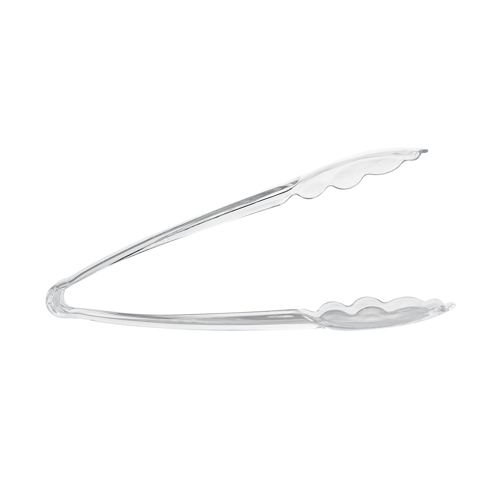 Cater Tek Clear Heavy-Duty Disposable Plastic Tongs - Scalloped - 7 1/2" - 10 count box