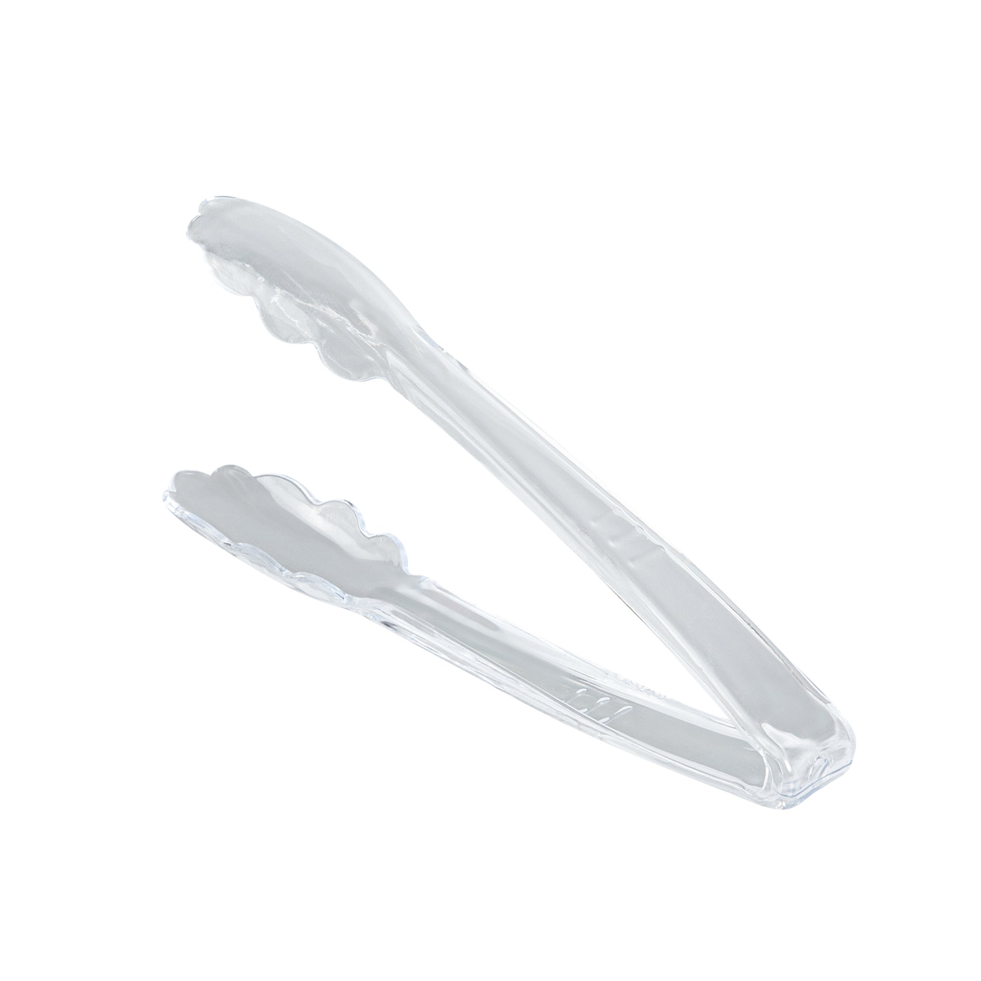 Cater Tek Clear Heavy-Duty Disposable Plastic Tongs - Scalloped - 7 1/2" - 100 count box