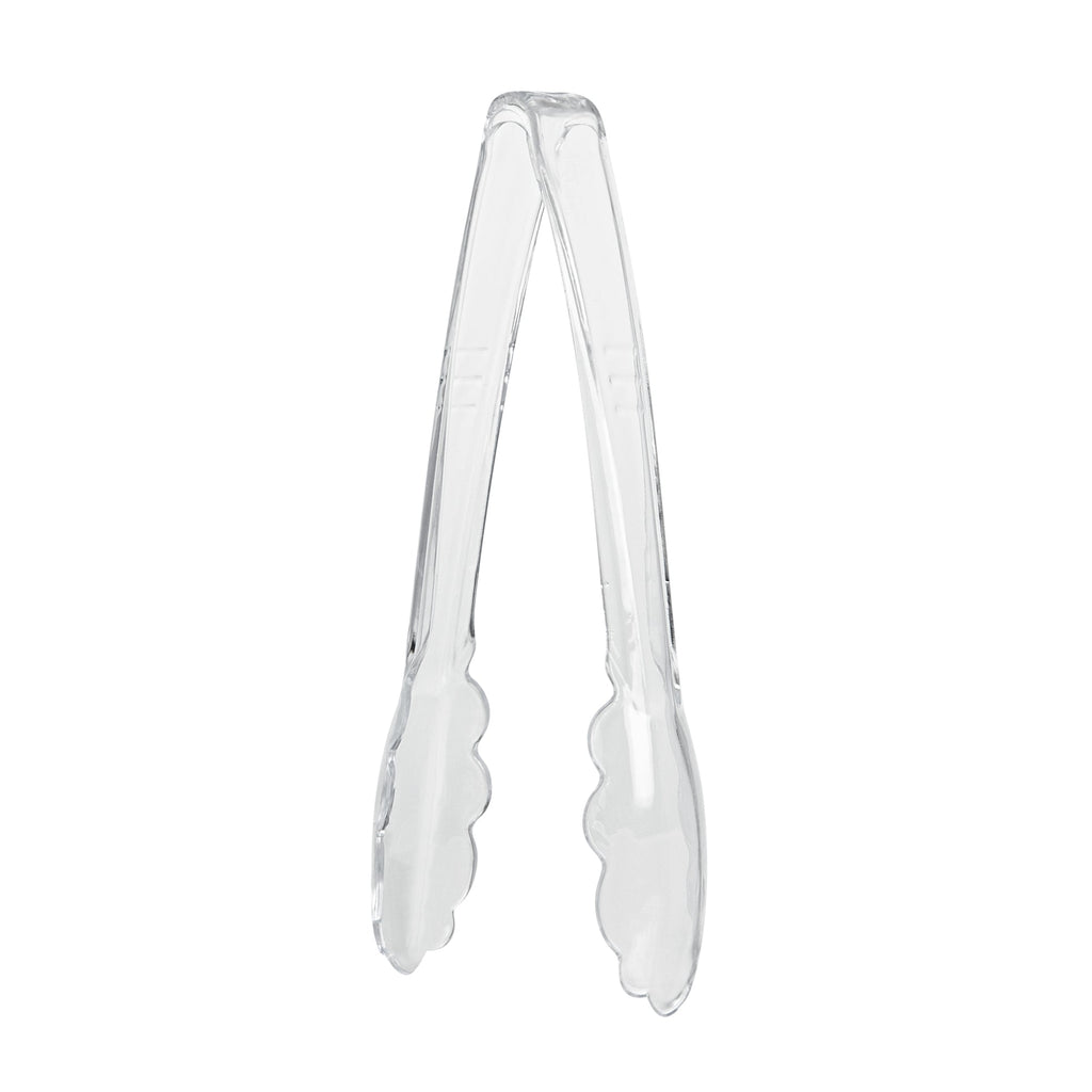 Cater Tek Clear Heavy-Duty Disposable Plastic Tongs - Scalloped - 7 1/2" - 100 count box
