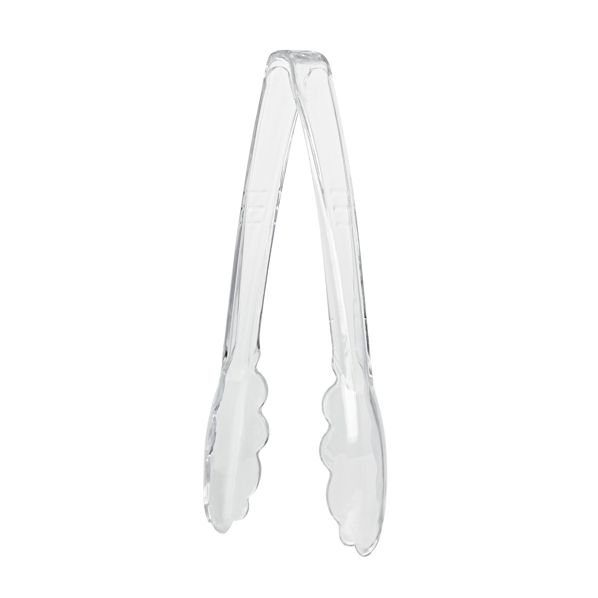 Cater Tek Clear Heavy-Duty Disposable Plastic Tongs - Scalloped - 7 1/2" - 100 count box