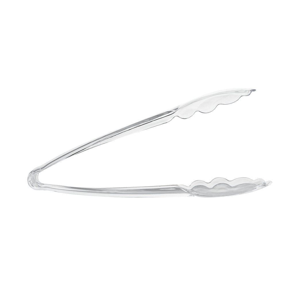 Cater Tek Clear Heavy-Duty Disposable Plastic Tongs - Scalloped - 7 1/2" - 100 count box