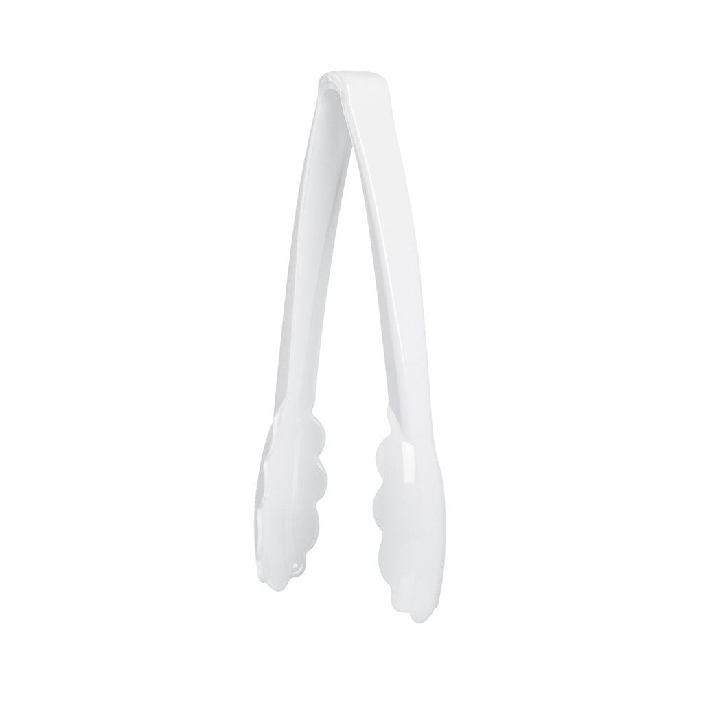 Cater Tek White Heavy-Duty Disposable Plastic Tongs - Scalloped - 7 1/2" - 10 count box