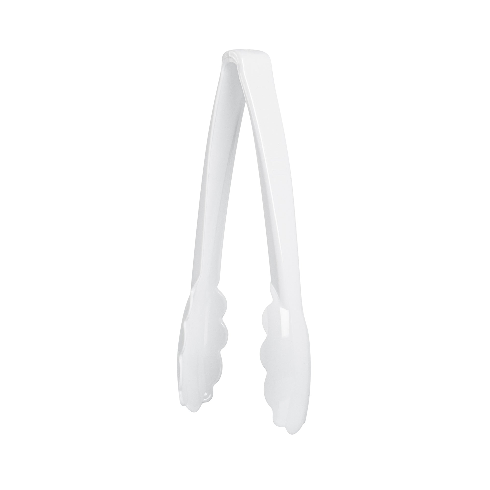 Cater Tek White Heavy-Duty Disposable Plastic Tongs - Scalloped - 7 1/2" - 10 count box