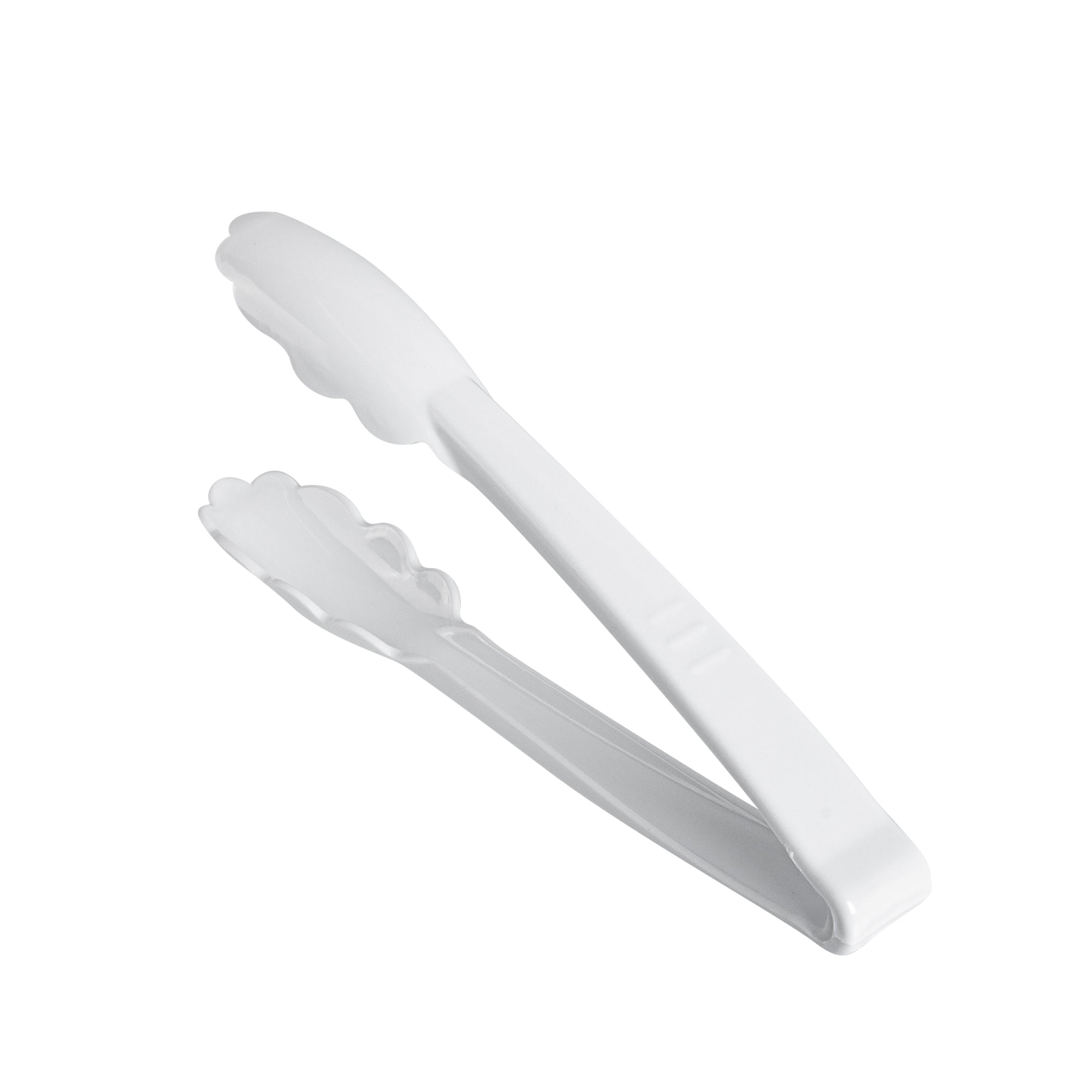 Cater Tek White Heavy-Duty Disposable Plastic Tongs - Scalloped - 7 1/2" - 100 count box