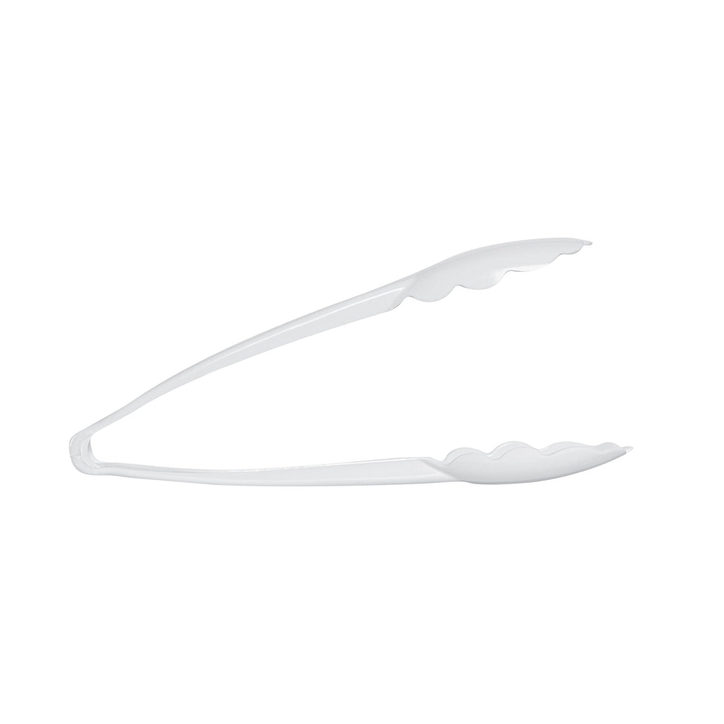 Cater Tek White Heavy-Duty Disposable Plastic Tongs - Scalloped - 7 1/2" - 100 count box