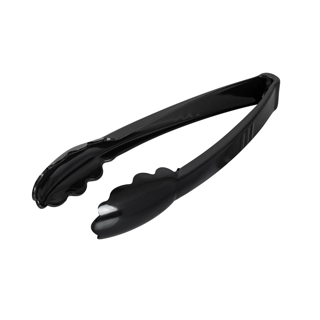 Cater Tek Black Heavy-Duty Disposable Plastic Tongs - Scalloped - 9" - 100 count box