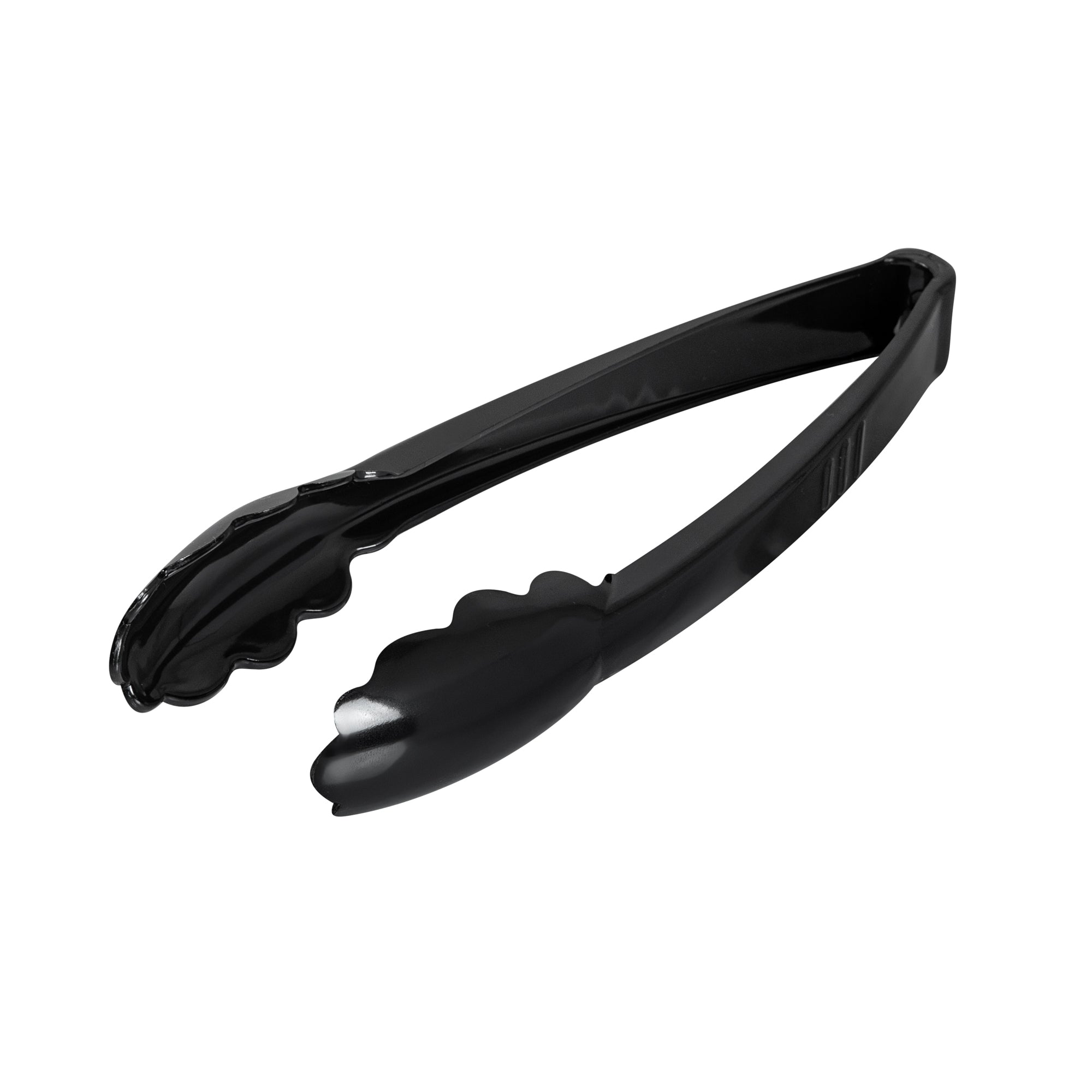 Cater Tek Black Heavy-Duty Disposable Plastic Tongs - Scalloped - 9" - 10 count box