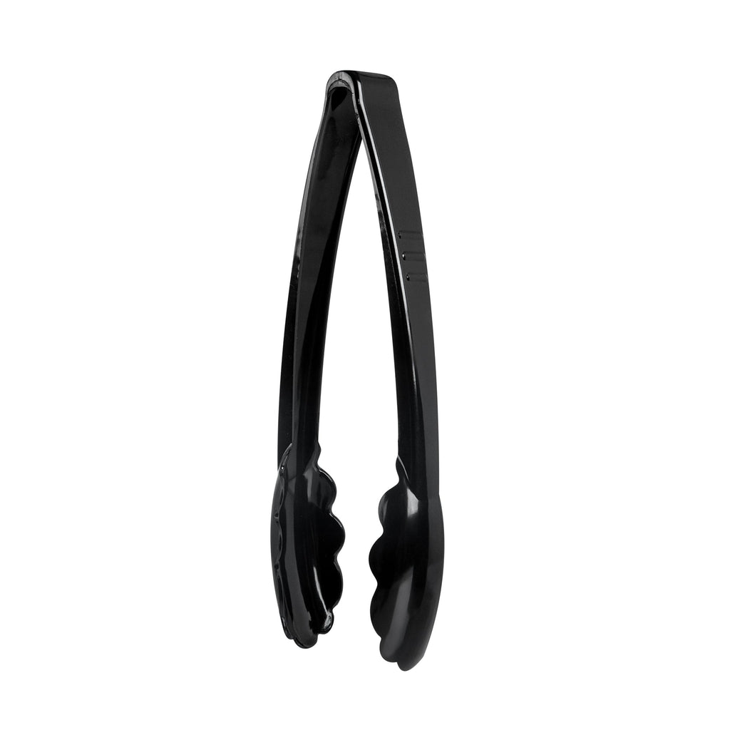 Cater Tek Black Heavy-Duty Disposable Plastic Tongs - Scalloped - 9" - 10 count box