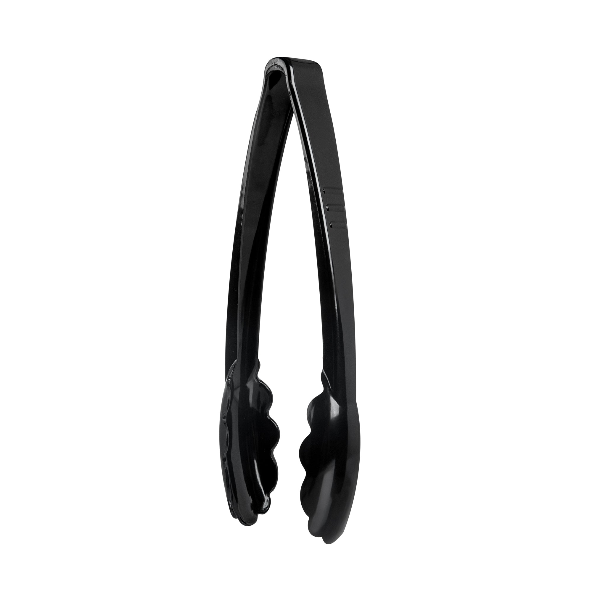 Cater Tek Black Heavy-Duty Disposable Plastic Tongs - Scalloped - 9" - 100 count box