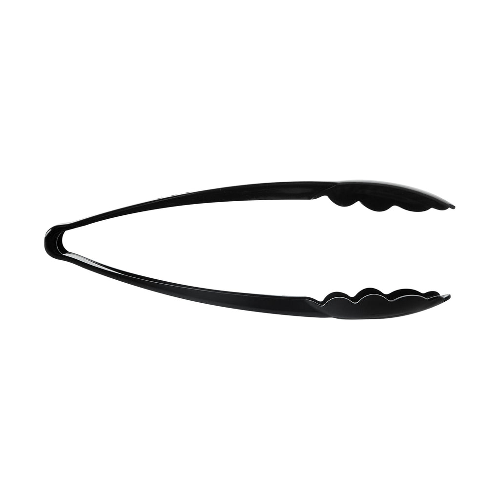 Cater Tek Black Heavy-Duty Disposable Plastic Tongs - Scalloped - 9" - 100 count box