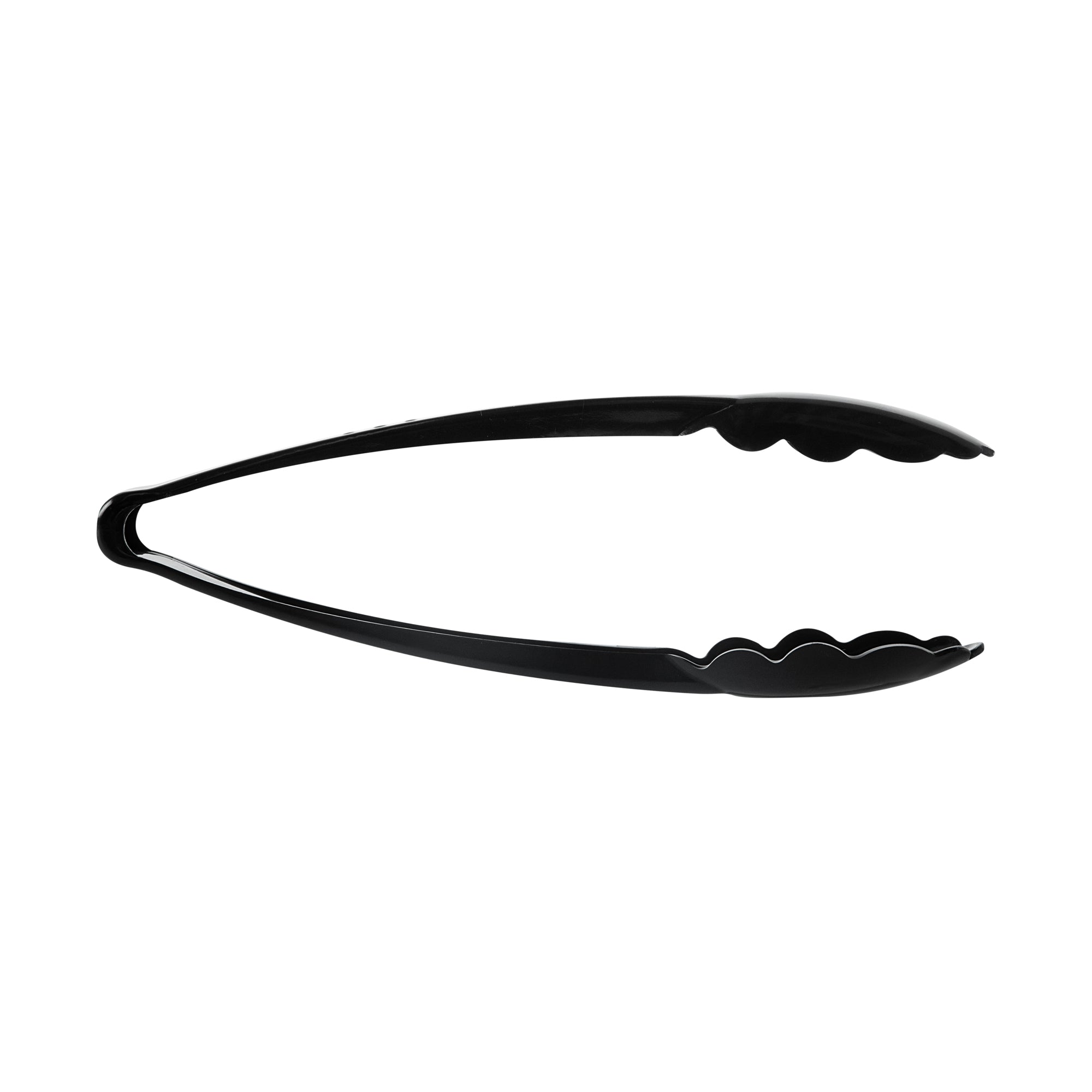Cater Tek Black Heavy-Duty Disposable Plastic Tongs - Scalloped - 9" - 100 count box