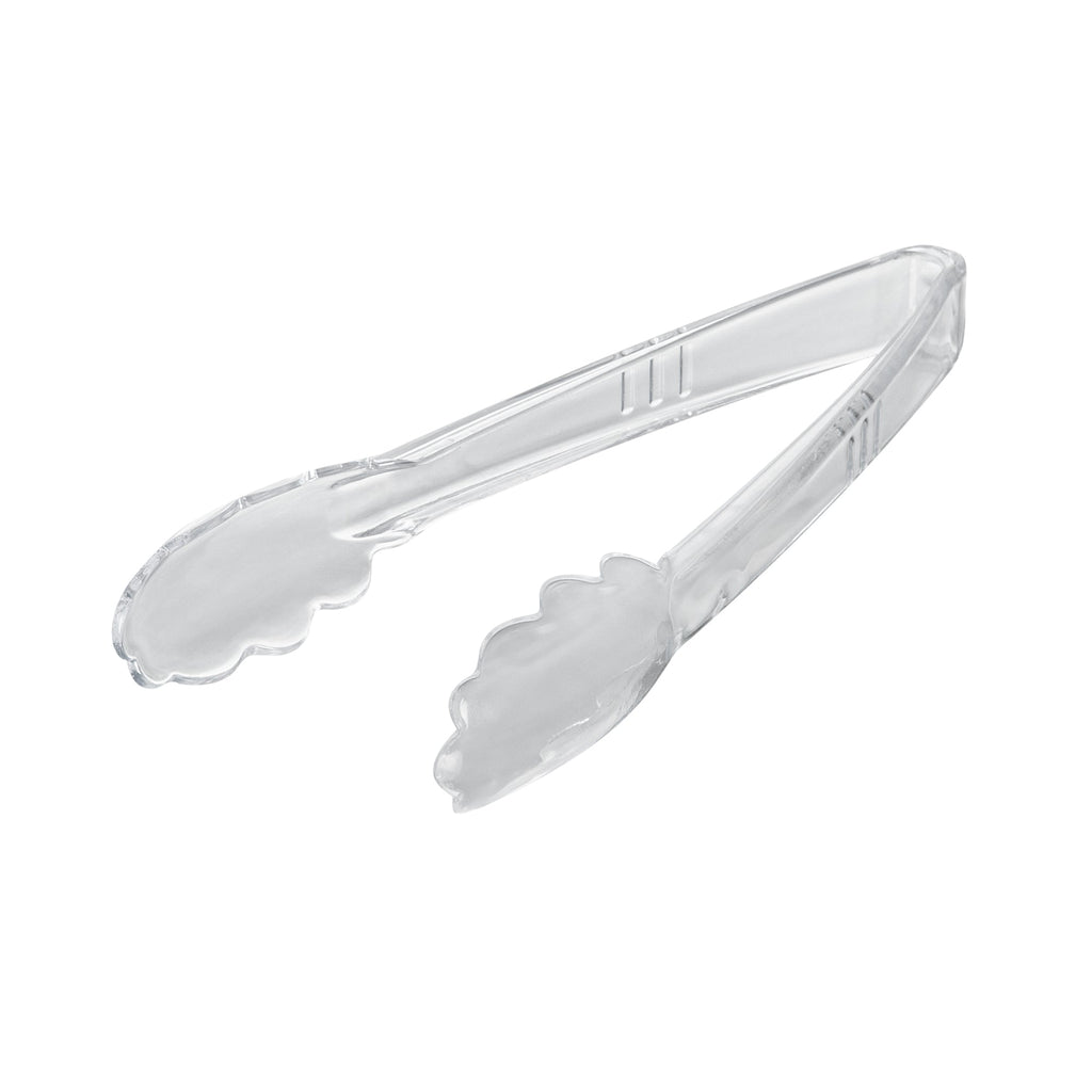 Cater Tek Clear Heavy-Duty Disposable Plastic Tongs - Scalloped - 9" - 100 count box