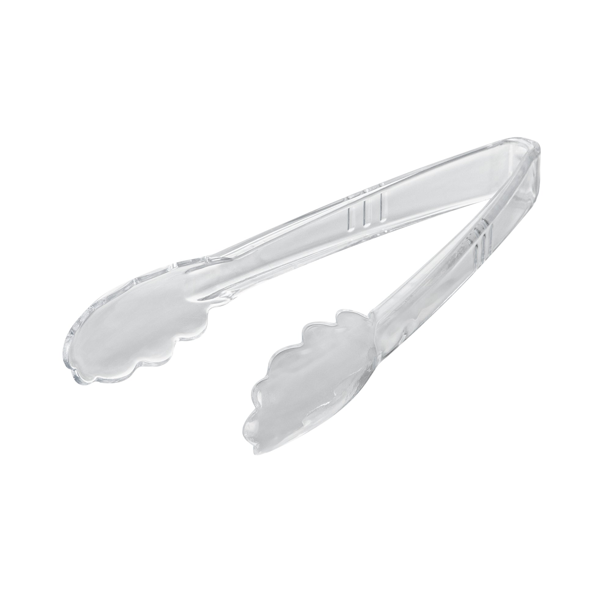 Cater Tek Clear Heavy-Duty Disposable Plastic Tongs - Scalloped - 9" - 10 count box