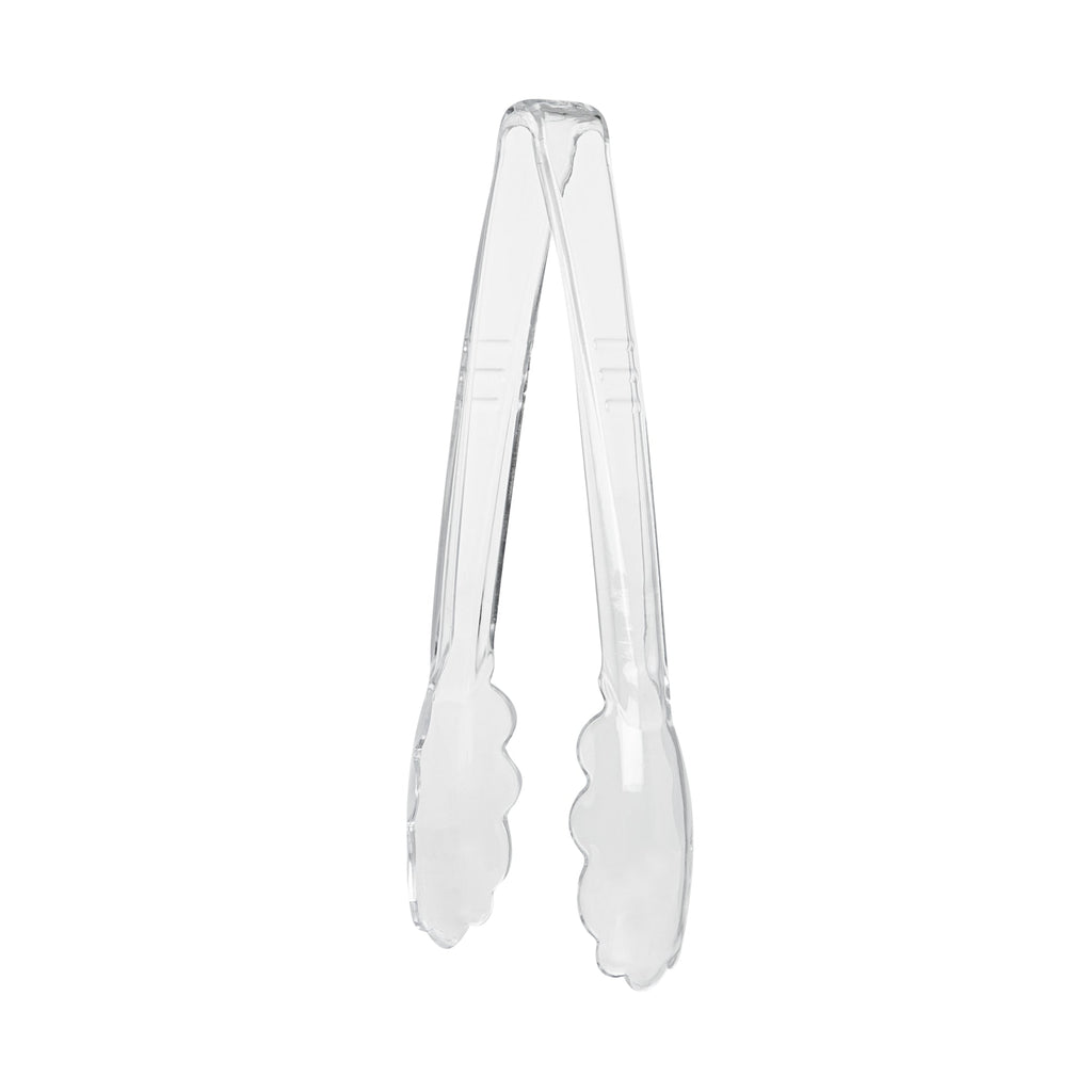 Cater Tek Clear Heavy-Duty Disposable Plastic Tongs - Scalloped - 9" - 10 count box