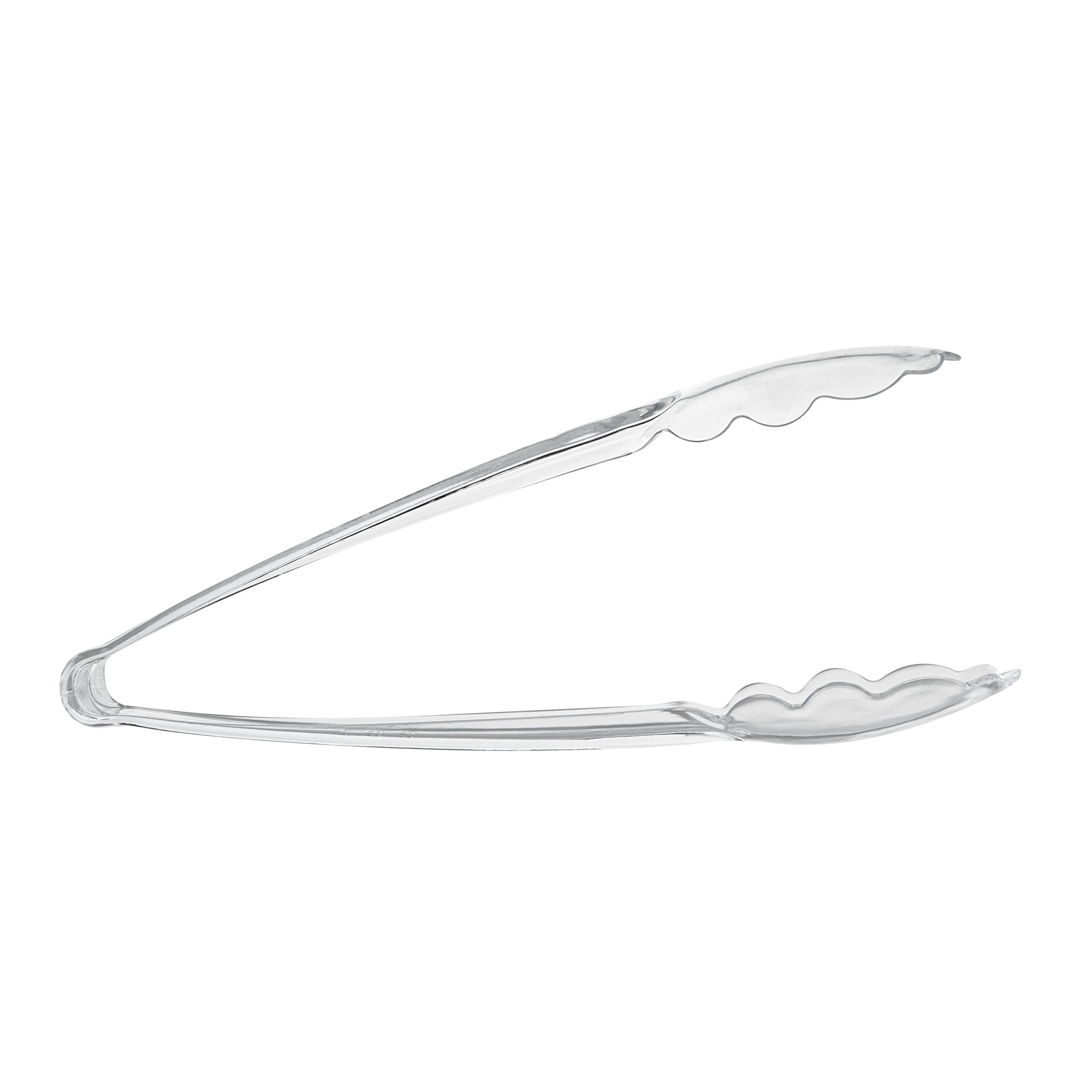 Cater Tek Clear Heavy-Duty Disposable Plastic Tongs - Scalloped - 9" - 10 count box