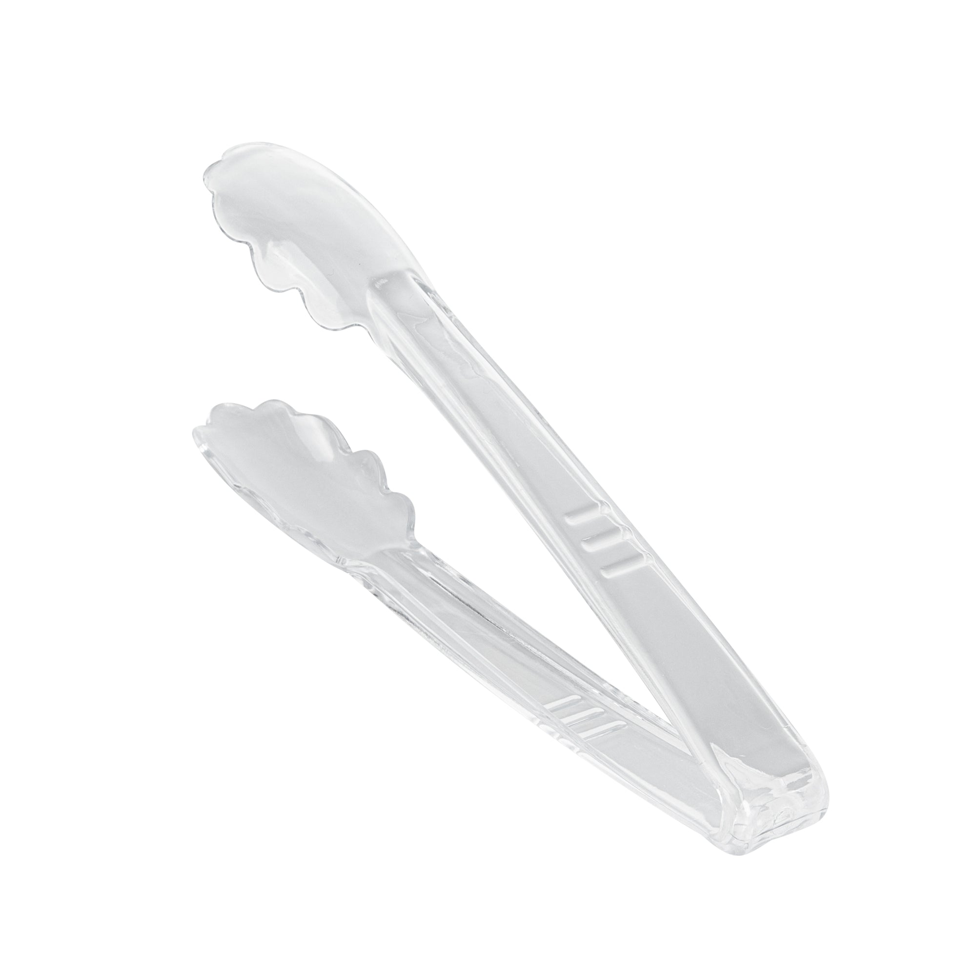 Cater Tek Clear Heavy-Duty Disposable Plastic Tongs - Scalloped - 9" - 100 count box