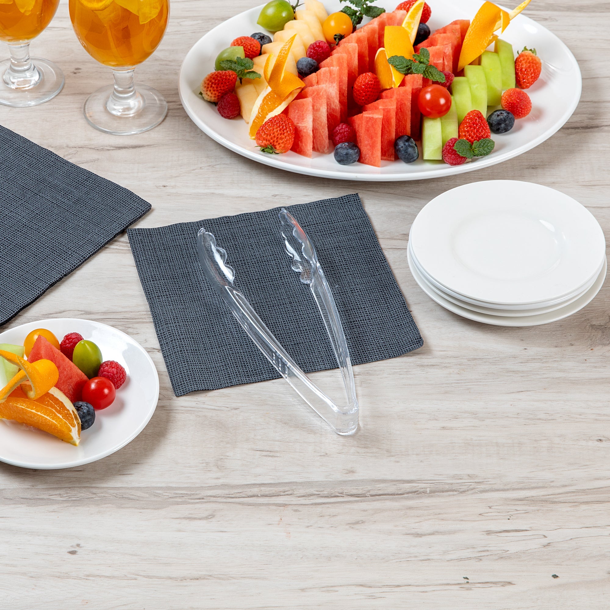 Cater Tek Clear Heavy-Duty Disposable Plastic Tongs - Scalloped - 9" - 100 count box
