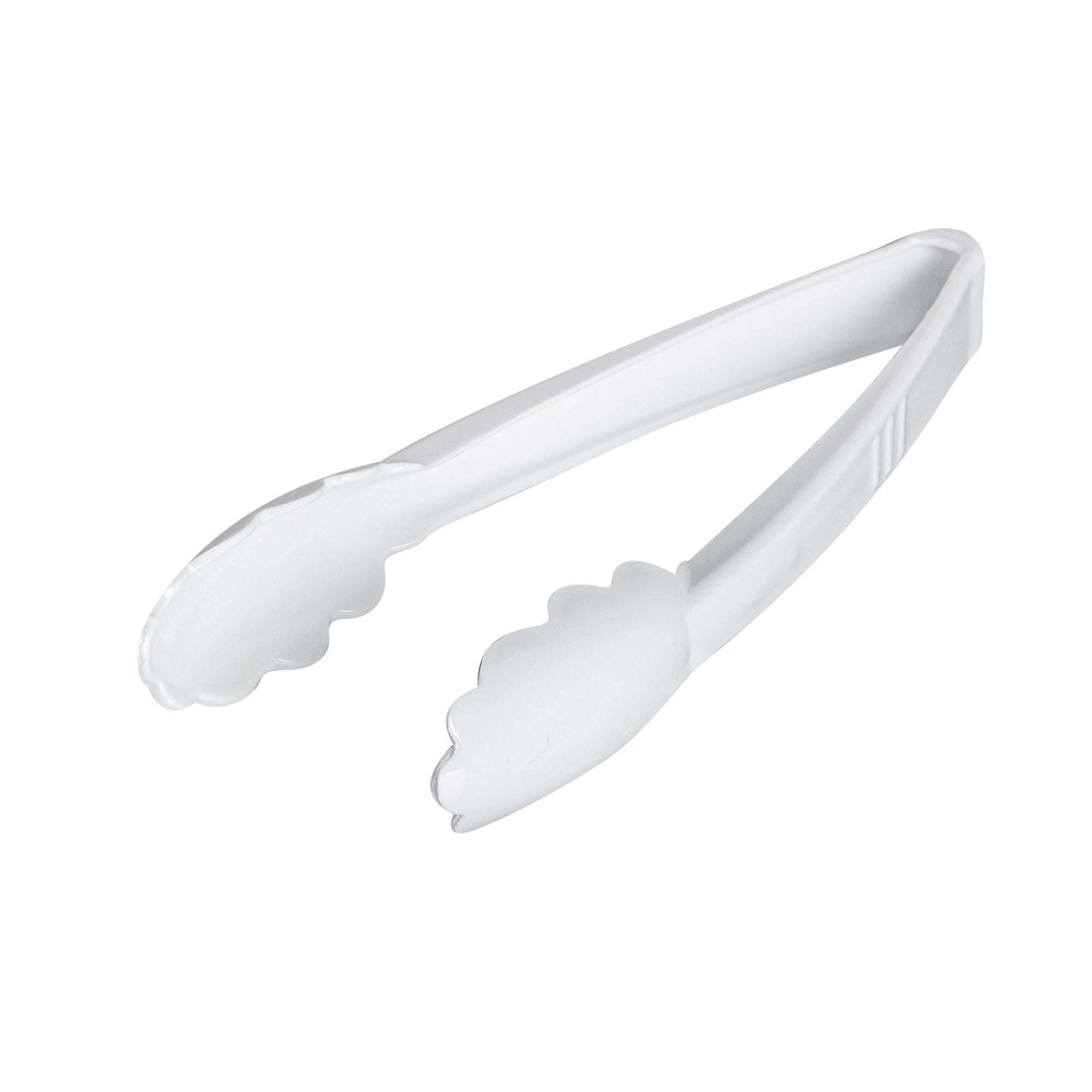 Cater Tek White Heavy-Duty Disposable Plastic Tongs - Scalloped - 9" - 10 count box