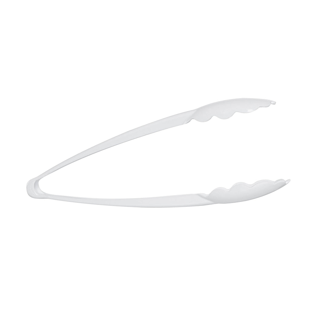 Cater Tek White Heavy-Duty Disposable Plastic Tongs - Scalloped - 9" - 10 count box