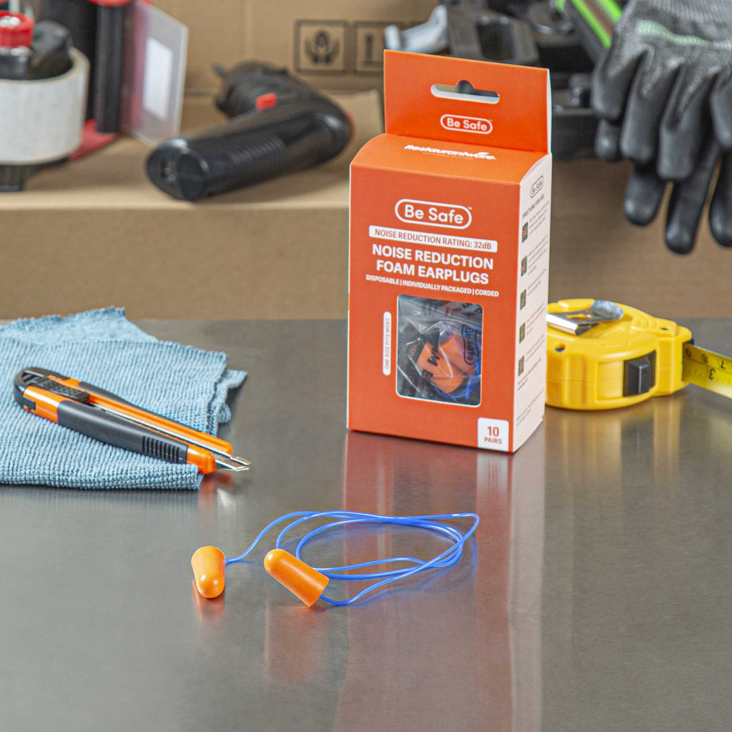 Be Safe Orange and Blue Corded Foam Earplugs - 10 pairs