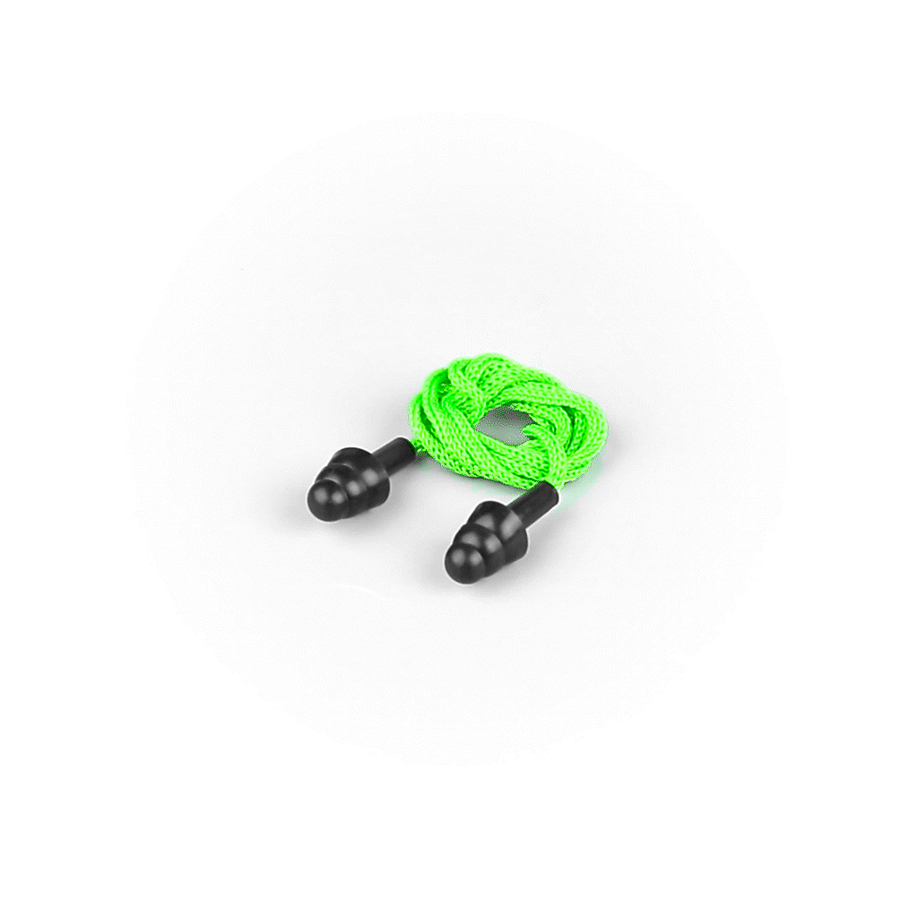 Be Safe Black and Green Silicone Corded Earplugs - 10 pairs