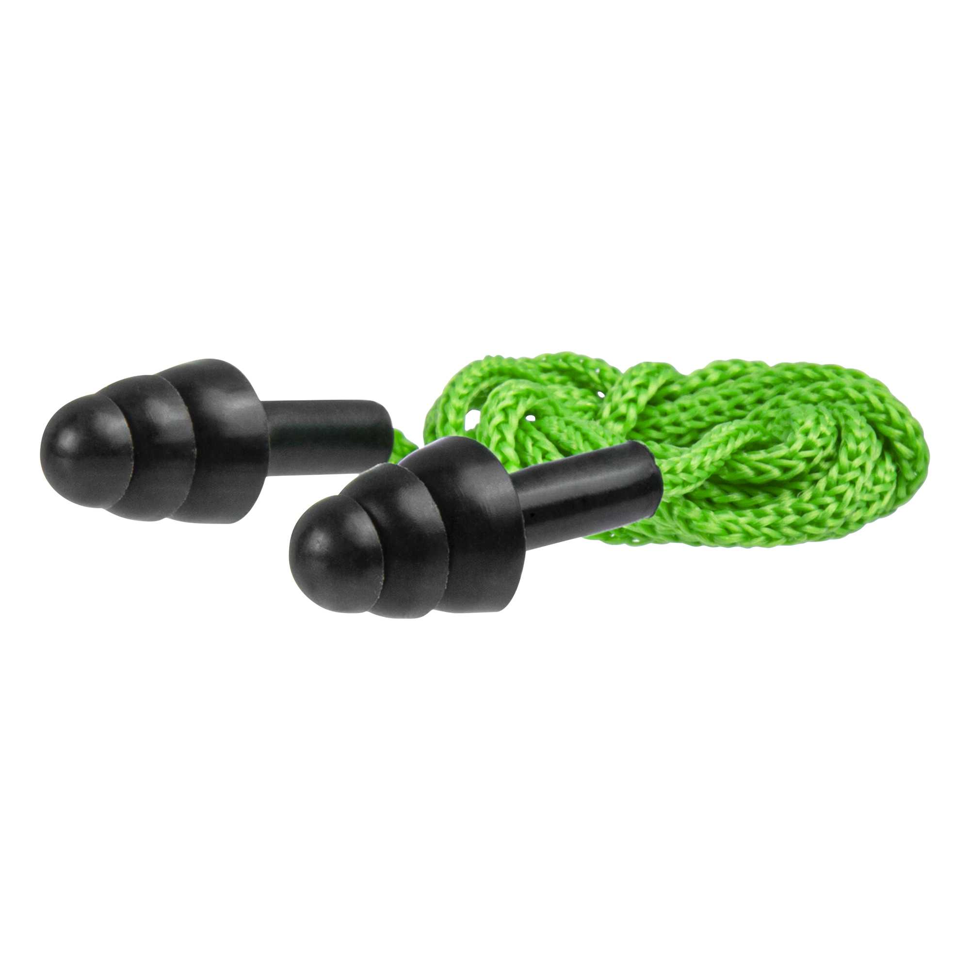 Be Safe Black and Green Silicone Corded Earplugs - 10 pairs