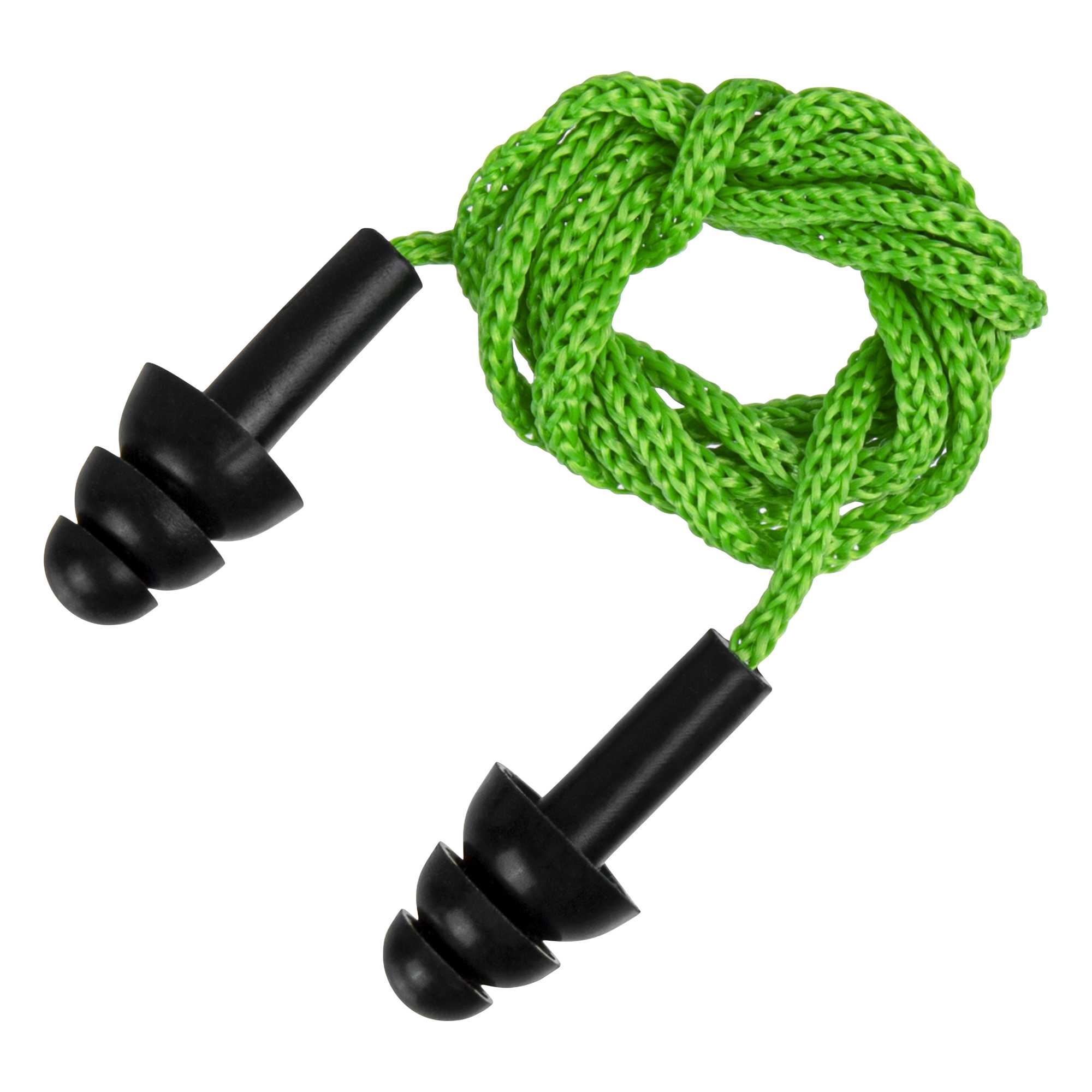 Be Safe Black and Green Silicone Corded Earplugs - 10 pairs