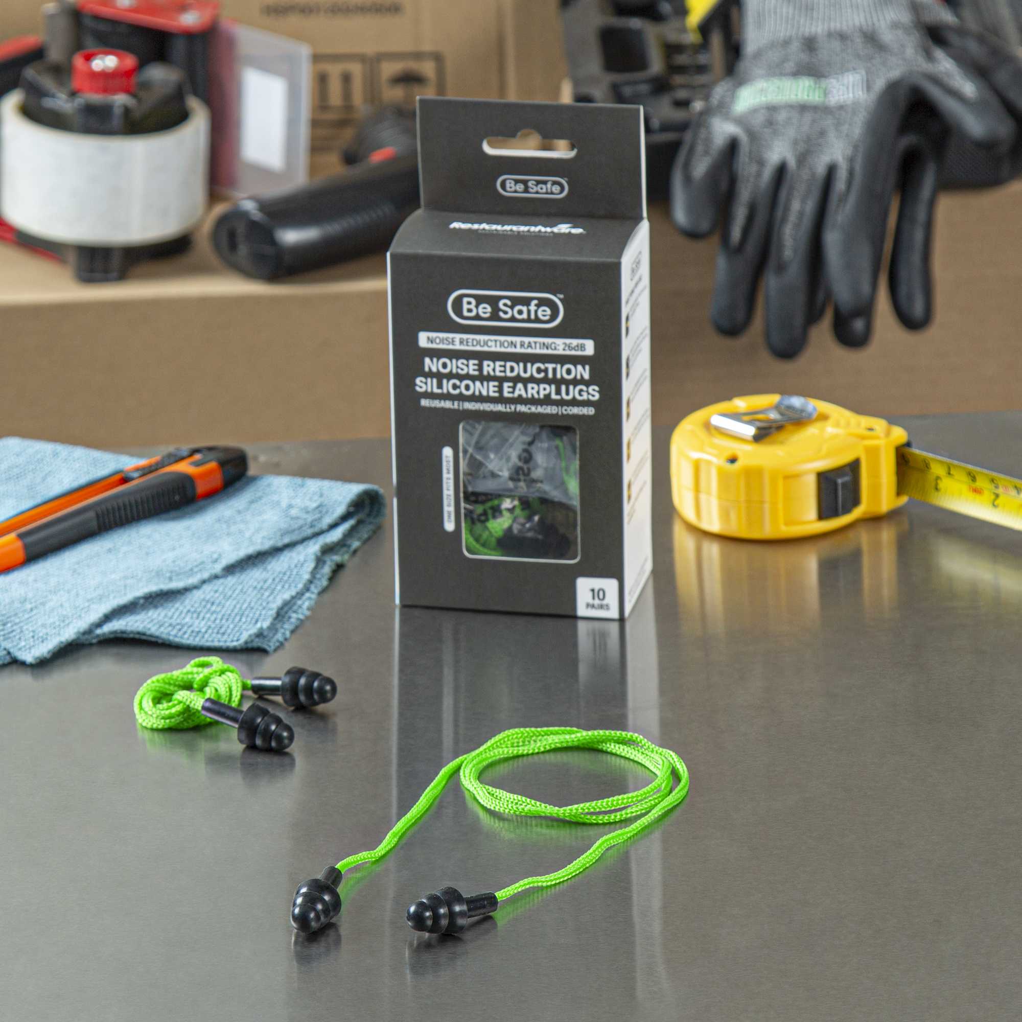 Be Safe Black and Green Silicone Corded Earplugs - 200 pairs
