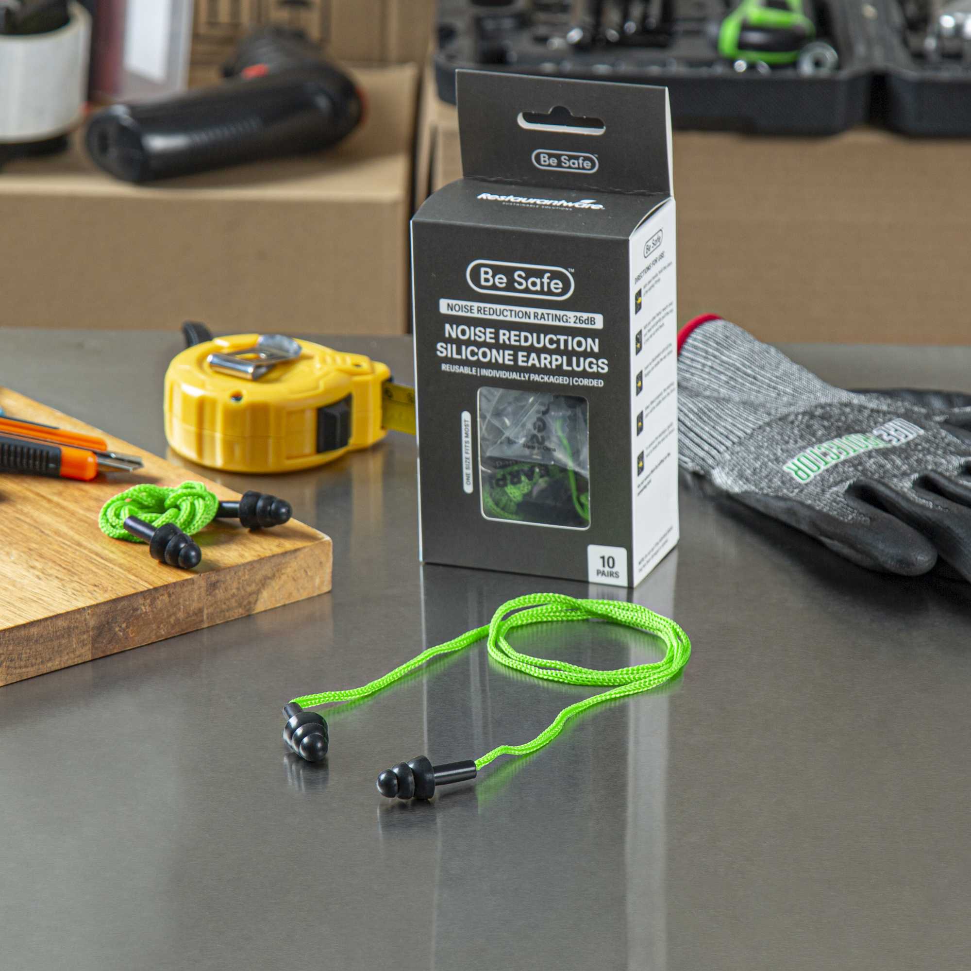 Be Safe Black and Green Silicone Corded Earplugs - 200 pairs