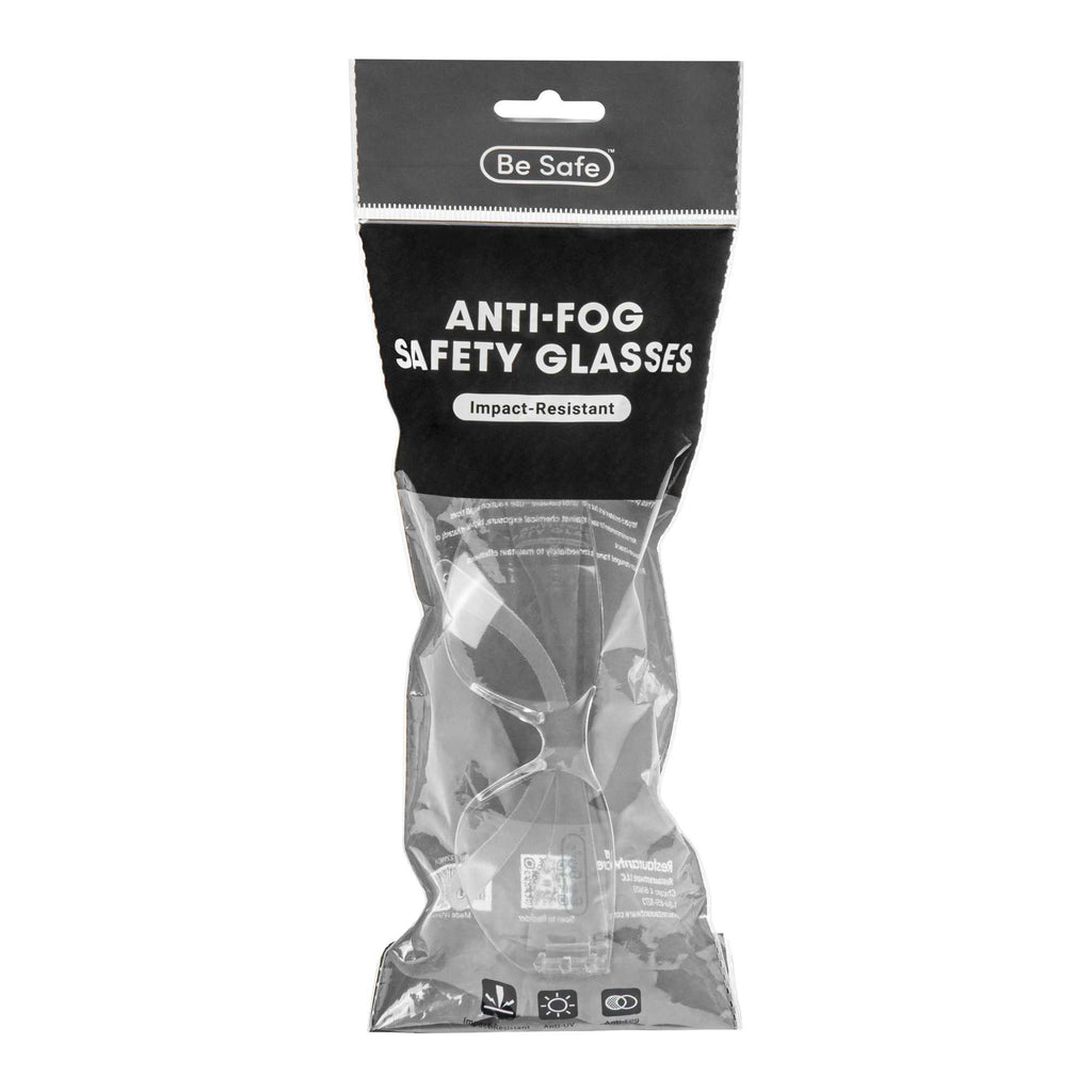 Be Safe Safety Glasses - Anti-Fog, Clear Frame with Clear Lens - 1 count box