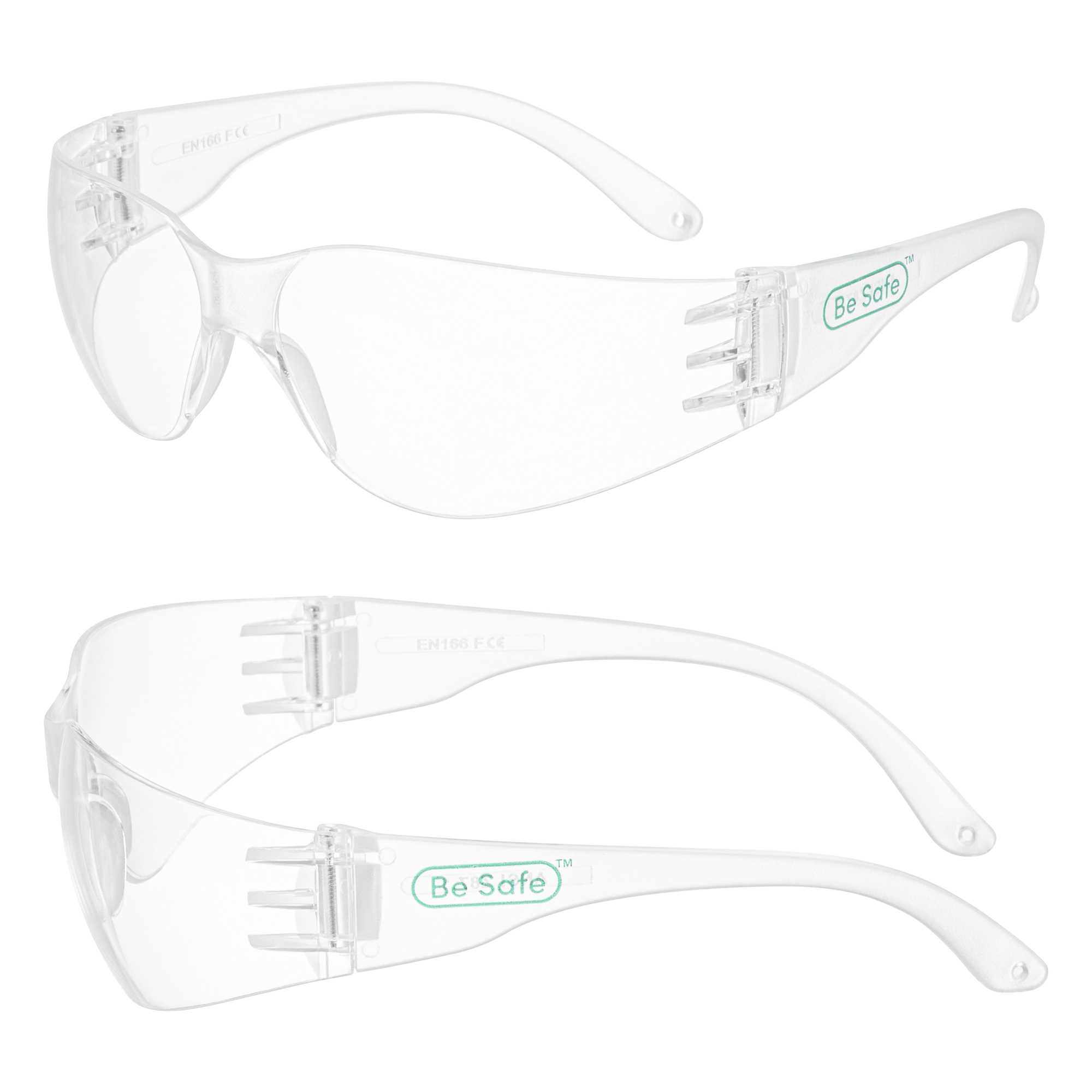 Be Safe Safety Glasses - Anti-Fog, Clear Frame with Clear Lens - 10 count box
