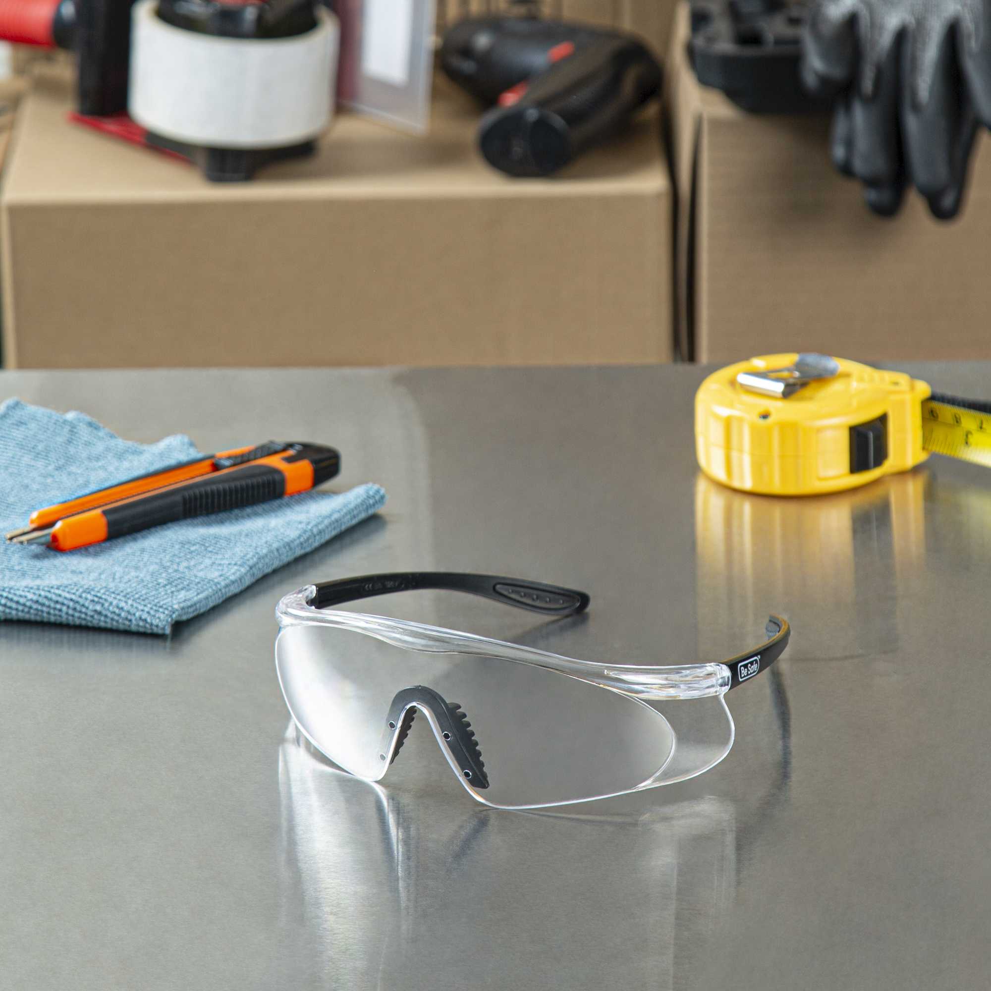 Be Safe Safety Glasses - Anti-Fog, Black with Clear Lens - 1 count box