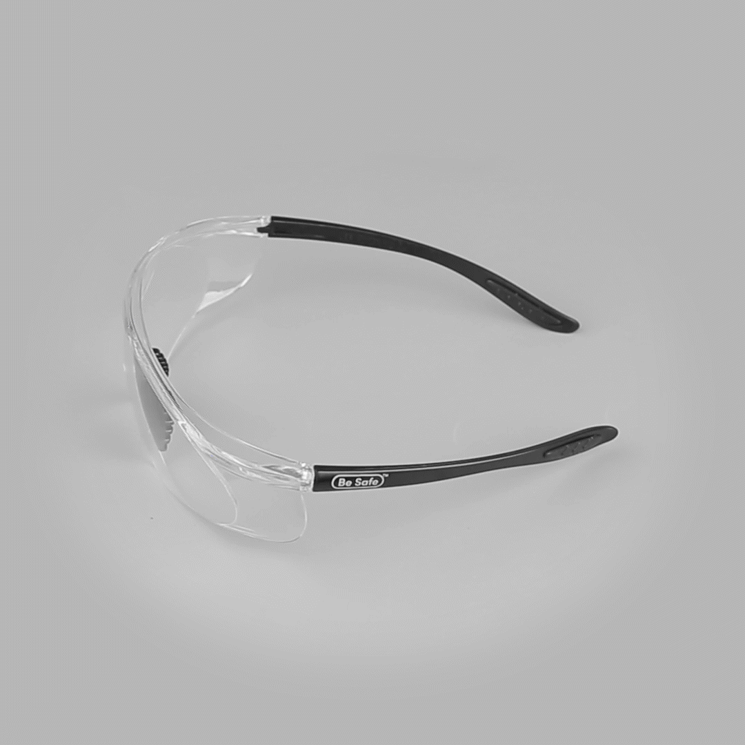 Be Safe Safety Glasses - Anti-Fog, Black with Clear Lens - 1 count box
