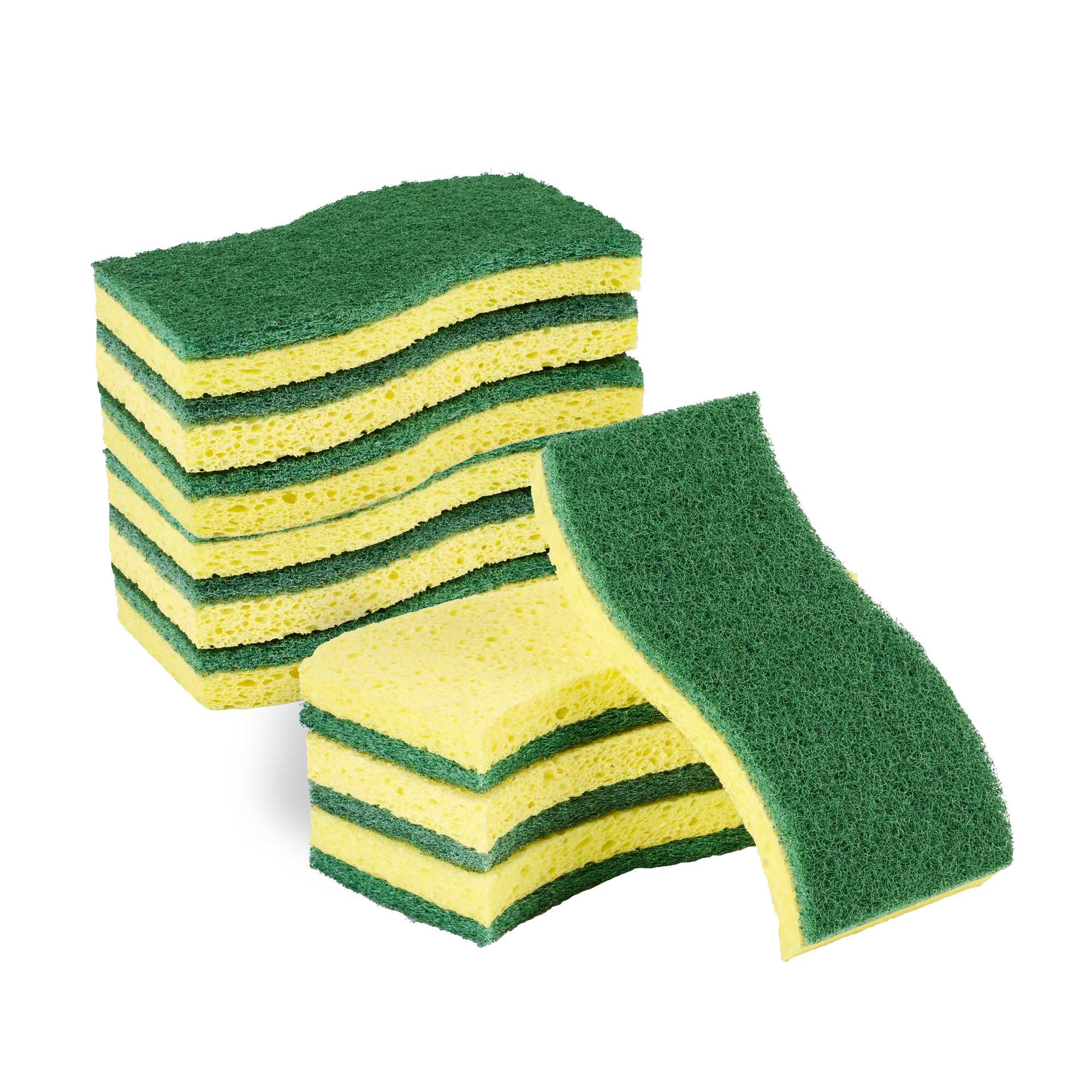 Clean Tek Professional Yellow Cellulose Sponge / Green Heavy-Duty Scouring Pad Combo - 6" x 3 1/2" x 3/4" - 3 count box