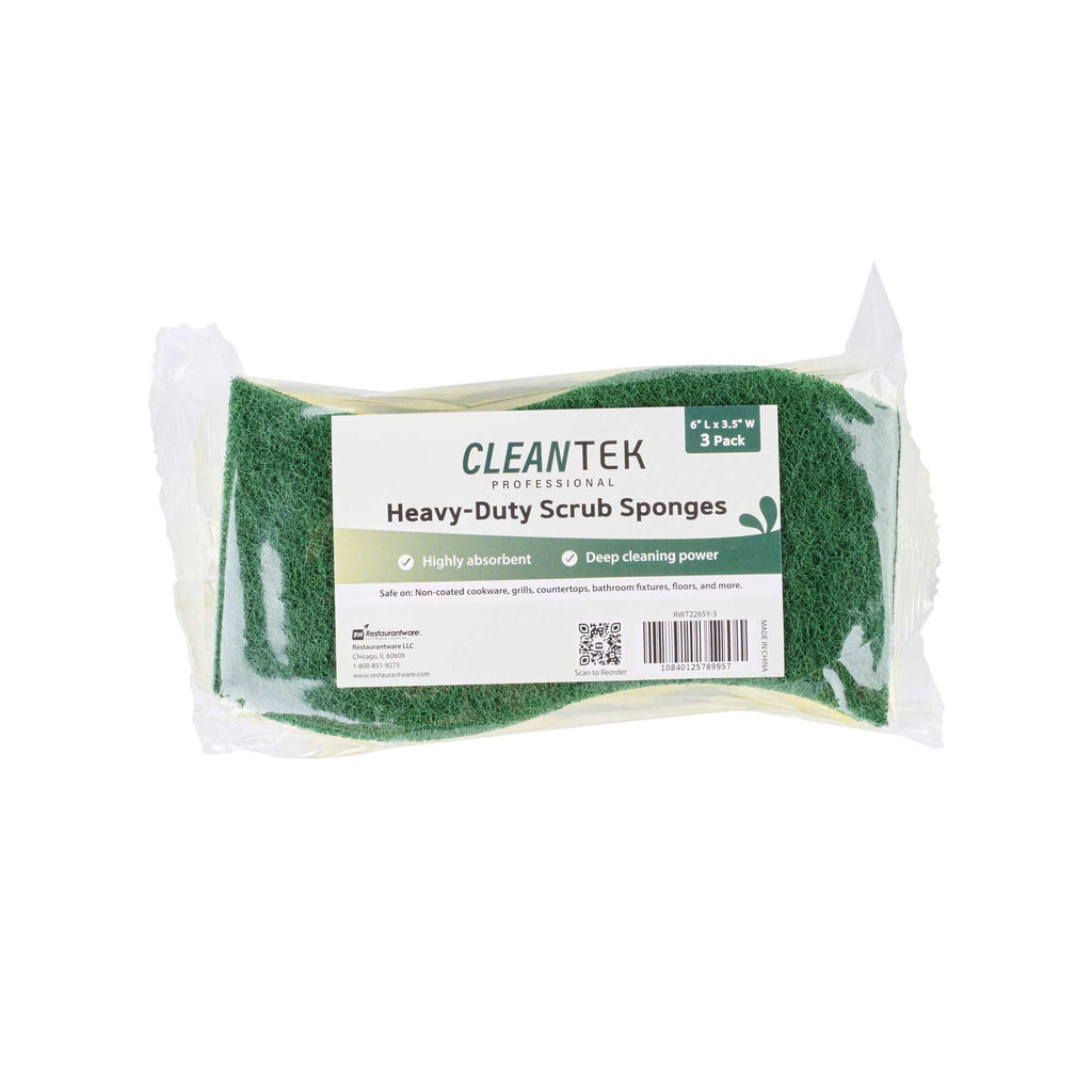 Clean Tek Professional Yellow Cellulose Sponge / Green Heavy-Duty Scouring Pad Combo - 6" x 3 1/2" x 3/4" - 3 count box